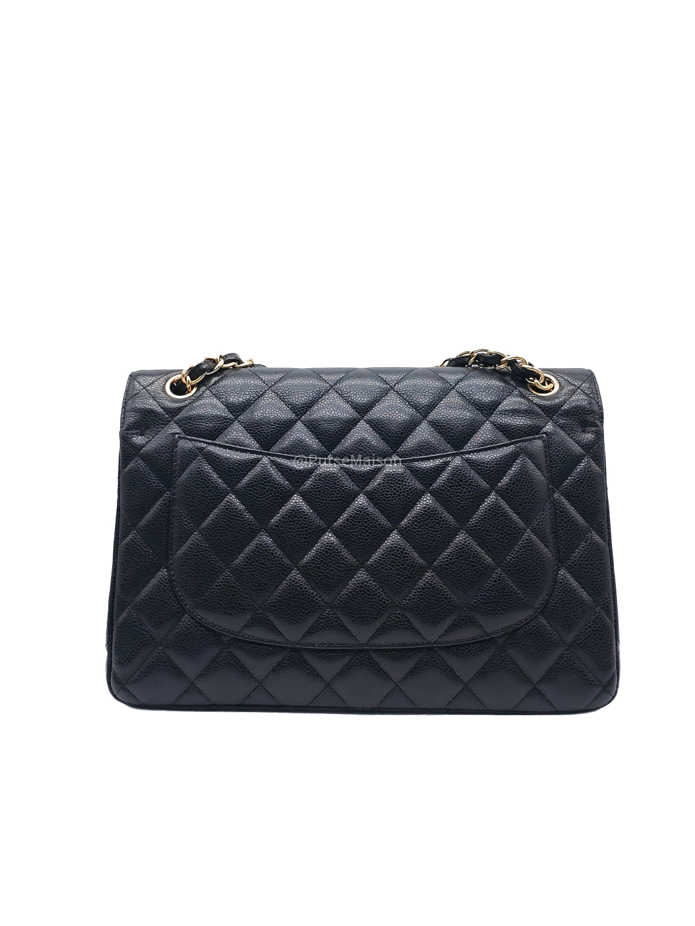 Chanel Classic Doube Flap Jumbo in Black Quilted Caviar Leather and Gold Hardware Series 16