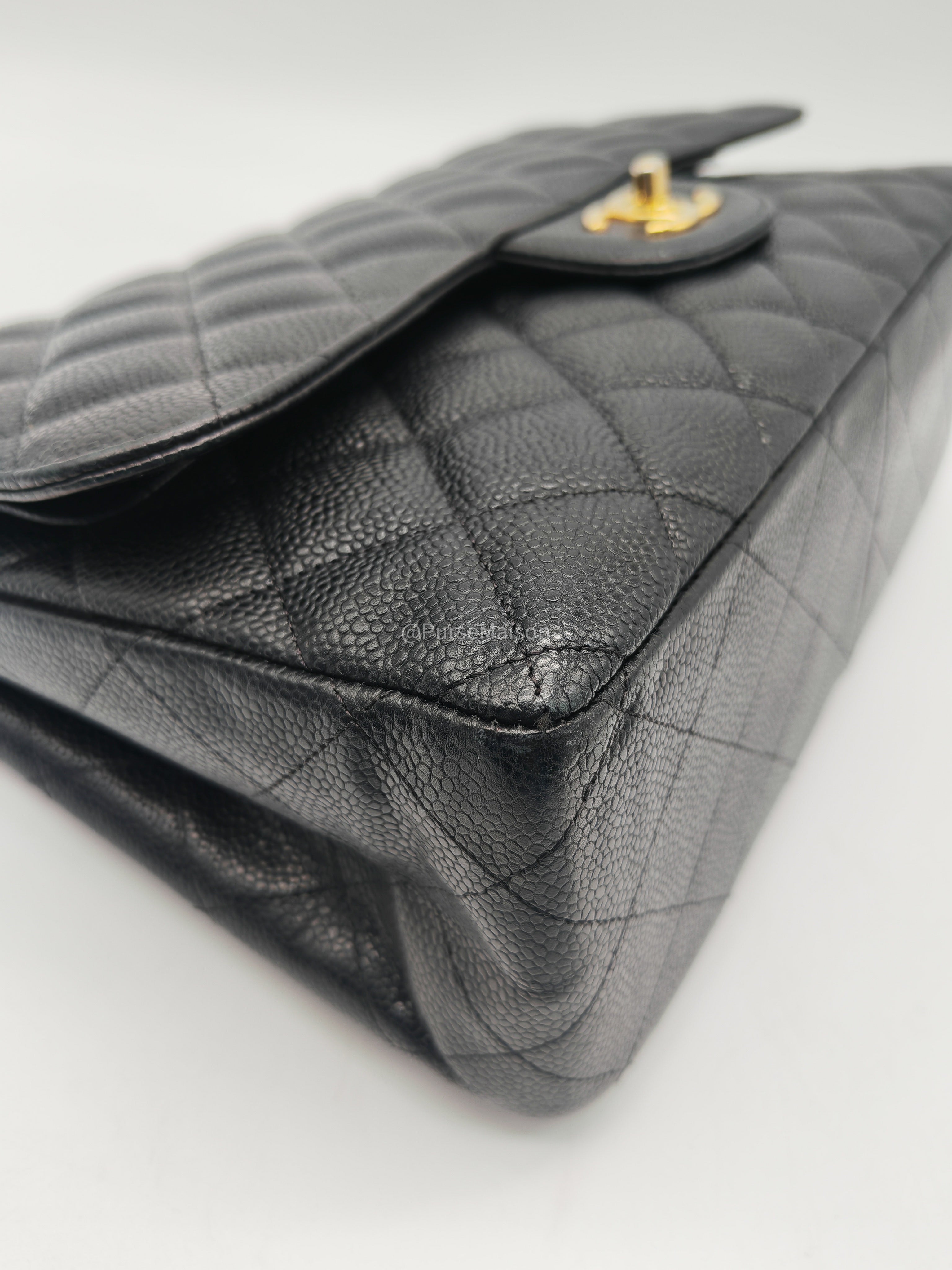 Chanel Classic Doube Flap Jumbo in Black Quilted Caviar Leather and Gold Hardware Series 16