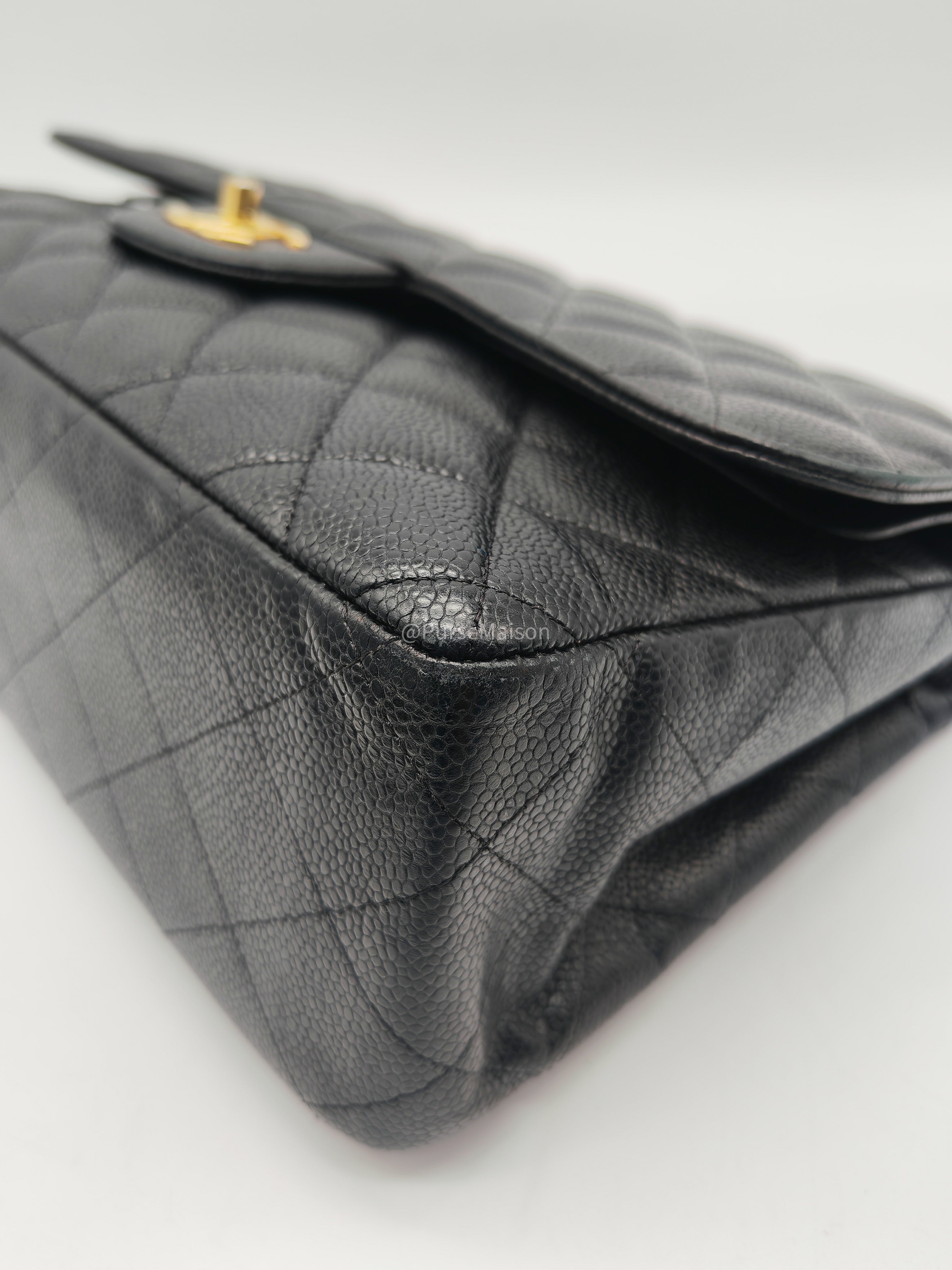Chanel Classic Doube Flap Jumbo in Black Quilted Caviar Leather and Gold Hardware Series 16