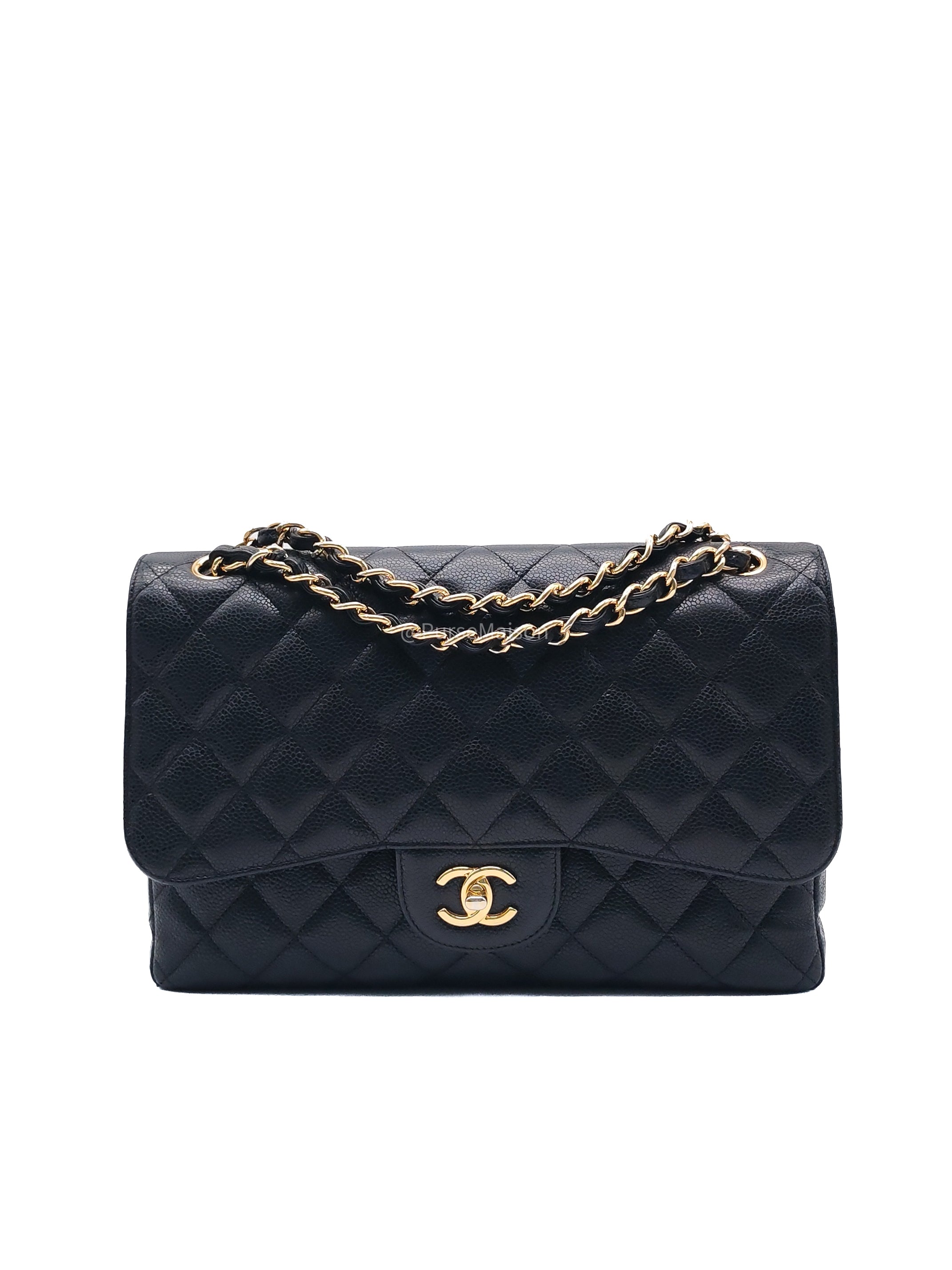 Chanel Classic Doube Flap Jumbo in Black Quilted Caviar Leather and Gold Hardware Series 16