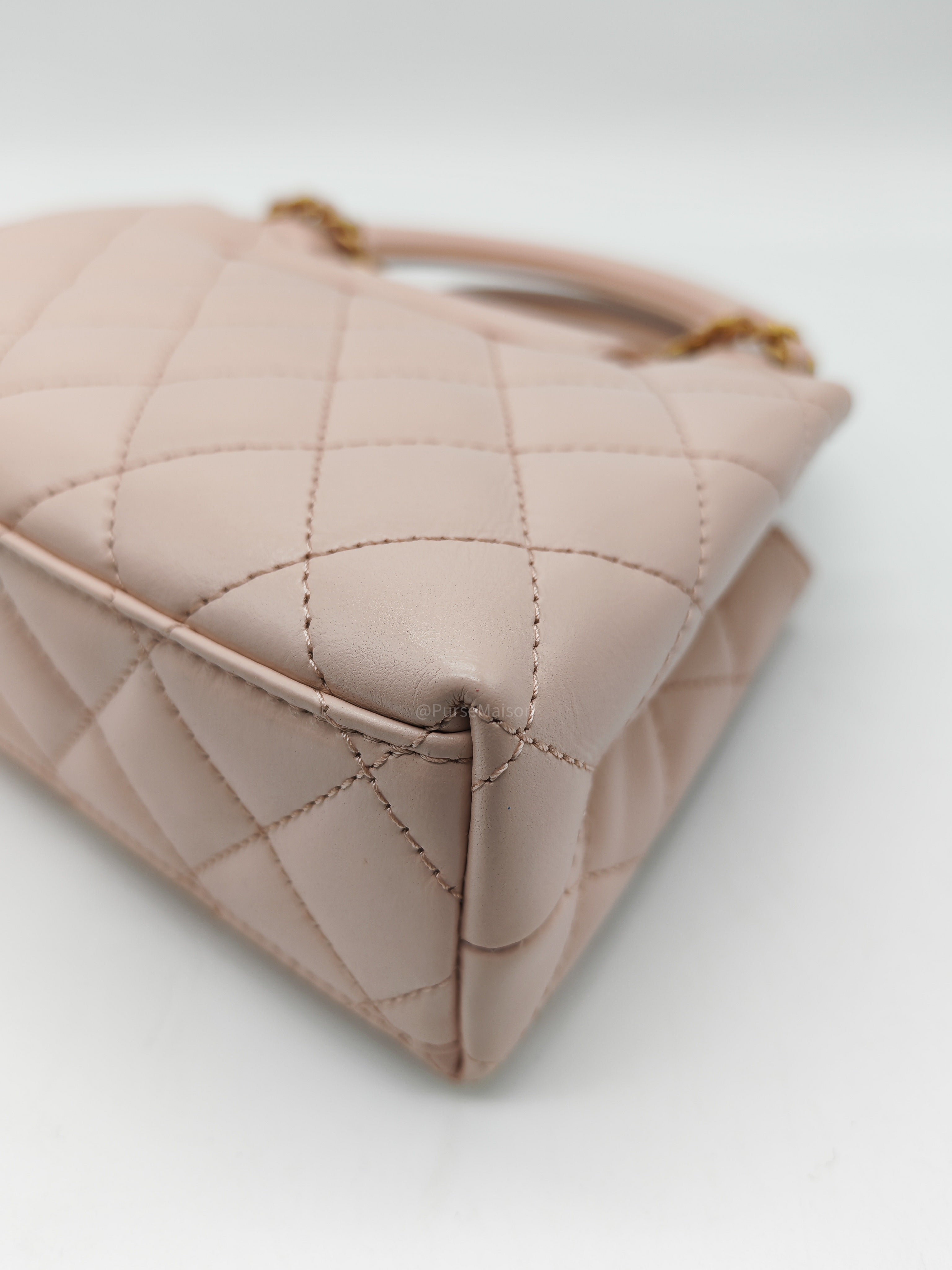 Chanel CC Kelly Small in Baby Pink Shiny Aged Calfskin Leather and Aged Gold Hardware Microchip