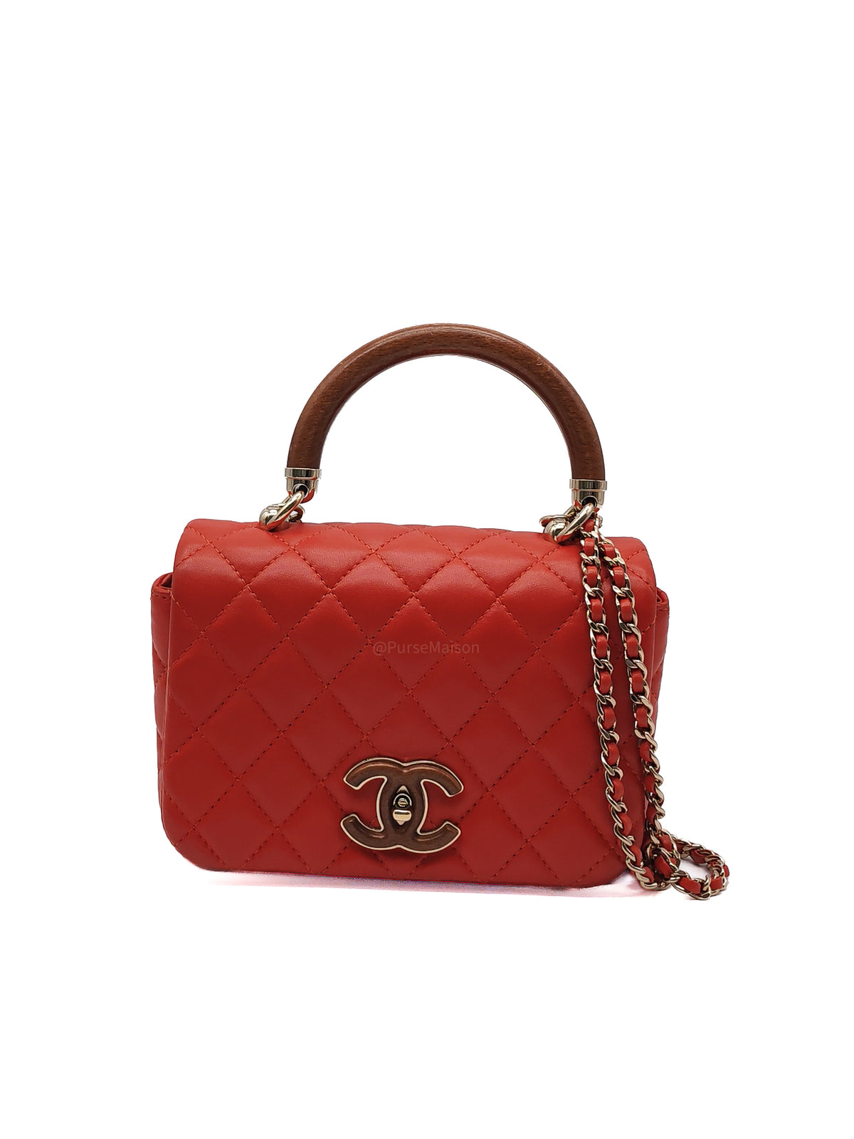 Chanel Knock on Wood Mini in Red Quilted Lambskin Leather and Light Gold Hardware Series 26
