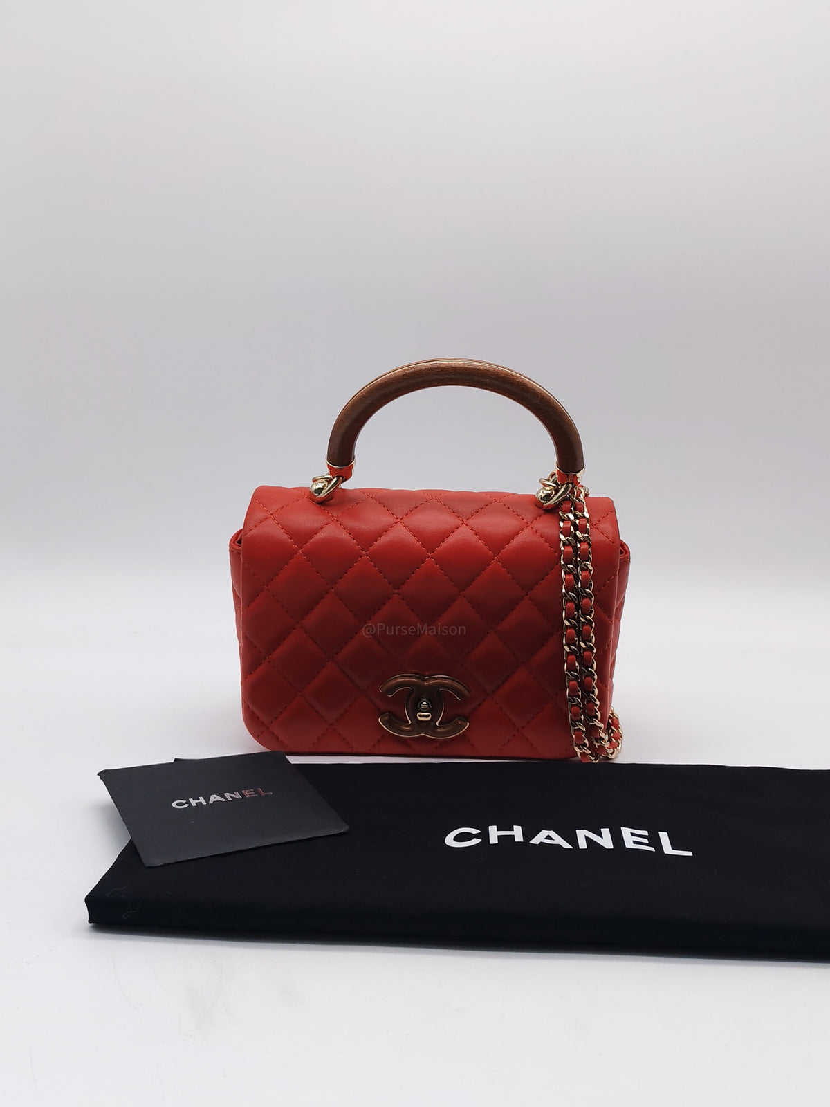 Chanel Knock on Wood Mini in Red Quilted Lambskin Leather and Light Gold Hardware Series 26