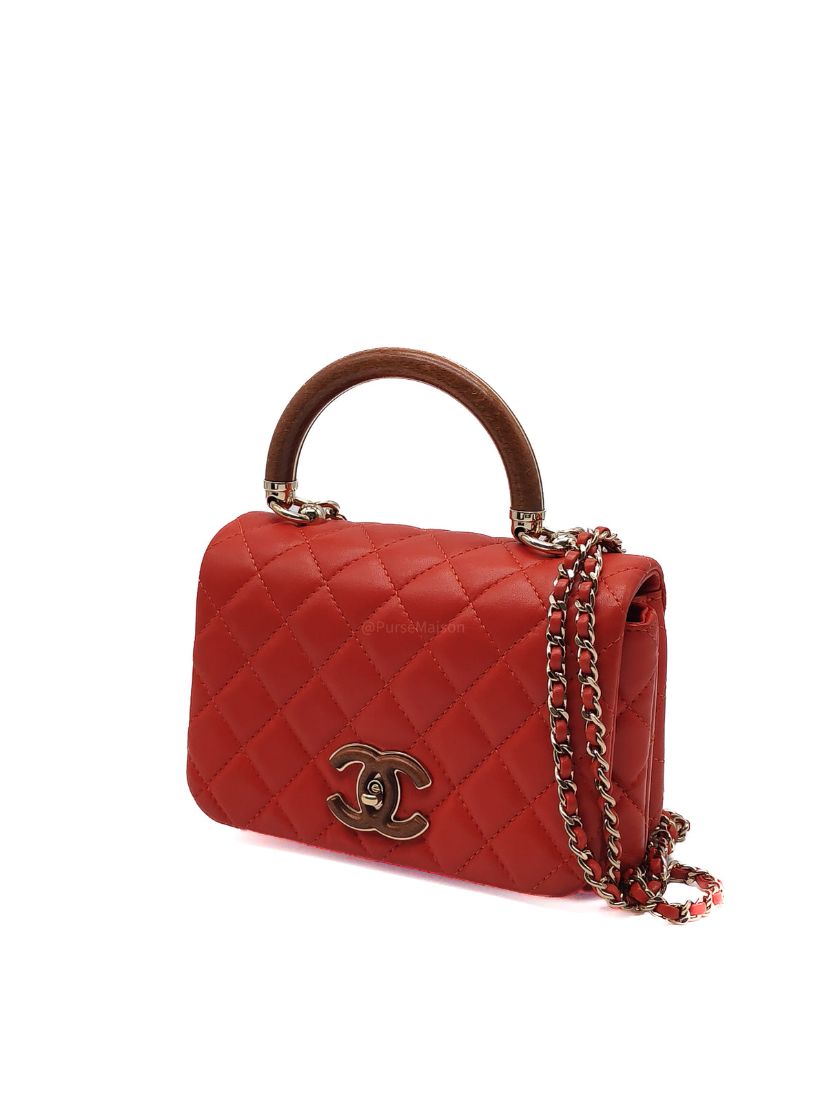 Chanel Knock on Wood Mini in Red Quilted Lambskin Leather and Light Gold Hardware Series 26