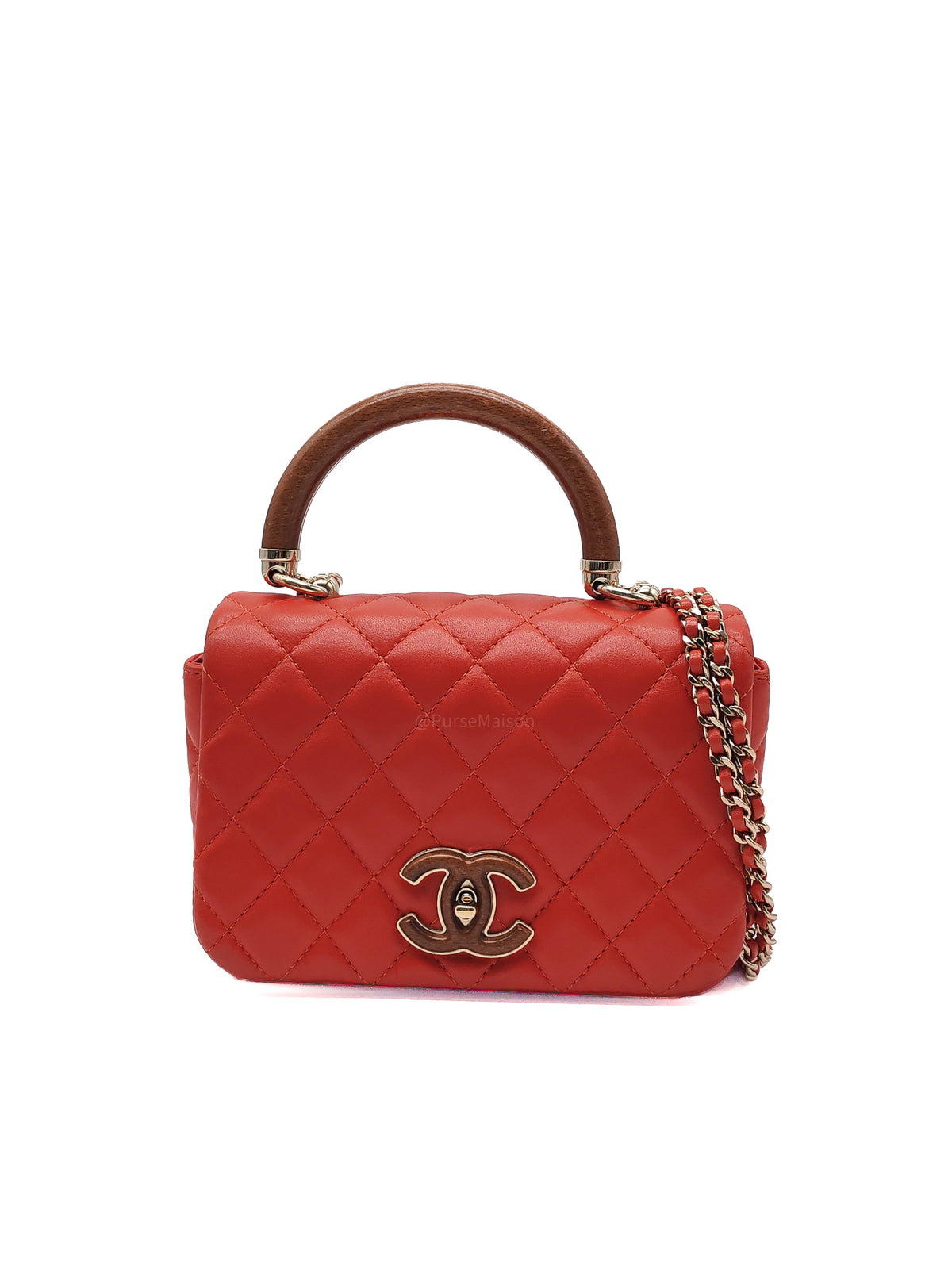 Chanel Knock on Wood Mini in Red Quilted Lambskin Leather and Light Gold Hardware Series 26