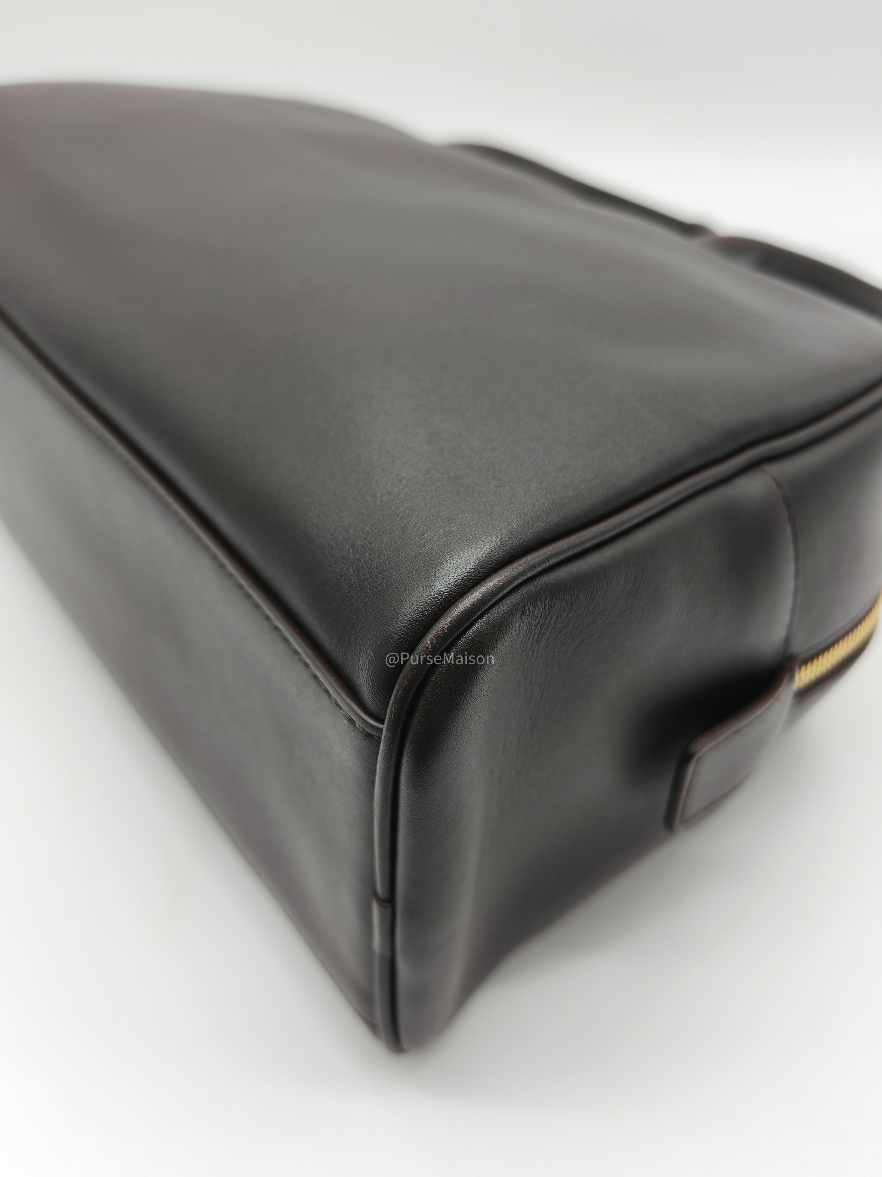 Chanel Large Bowling Bag in Dark Brown Calfskin Leather and Gold Hardware (Microchip)