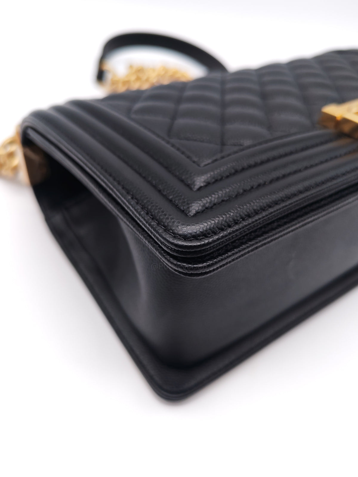 Chanel Boy Old Medium in Black Caviar Leather and Aged Gold Hardware Microchip (A9****U6)