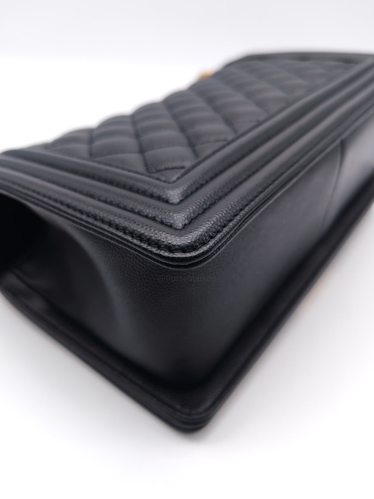 Chanel Boy Old Medium in Black Caviar Leather and Aged Gold Hardware Microchip (A9****U6)