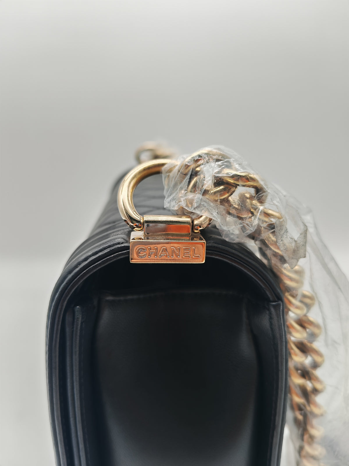 Chanel Boy New Medium in Black Lambskin Leather and Light Gold Hardware Series 22