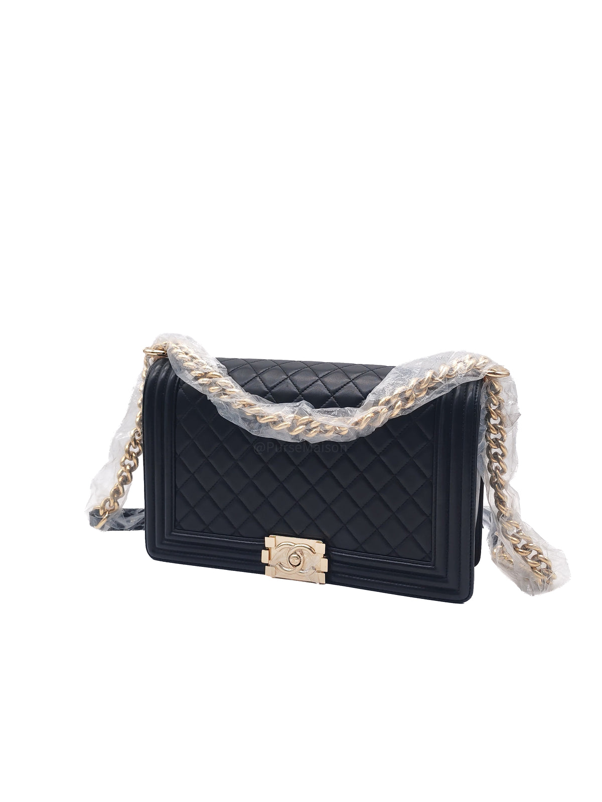 Chanel Boy New Medium in Black Lambskin Leather and Light Gold Hardware Series 22