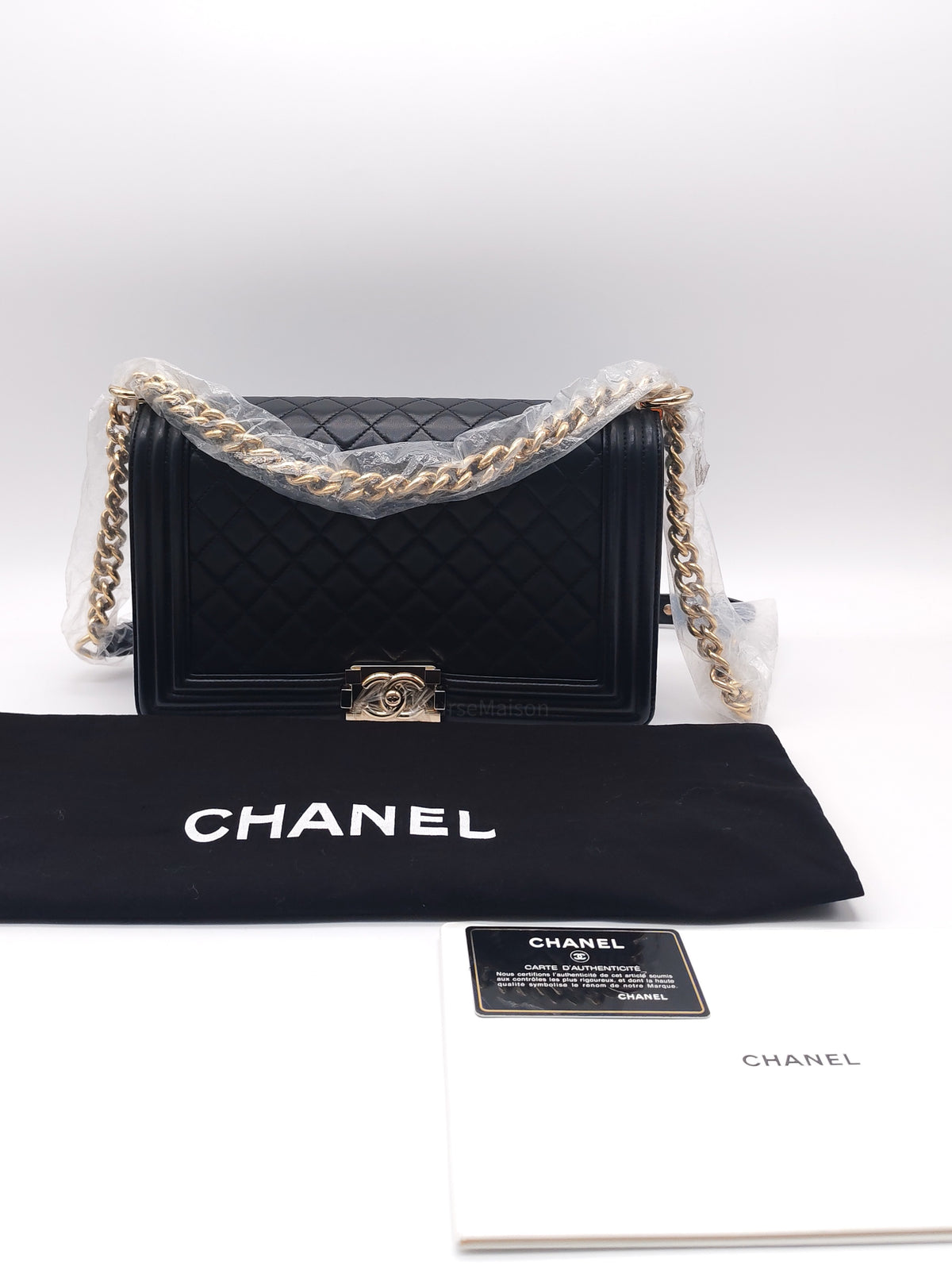 Chanel Boy New Medium in Black Lambskin Leather and Light Gold Hardware Series 22