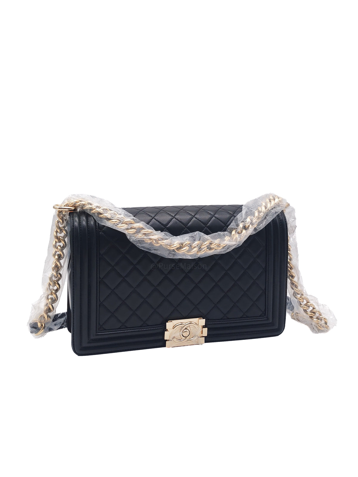 Chanel Boy New Medium in Black Lambskin Leather and Light Gold Hardware Series 22