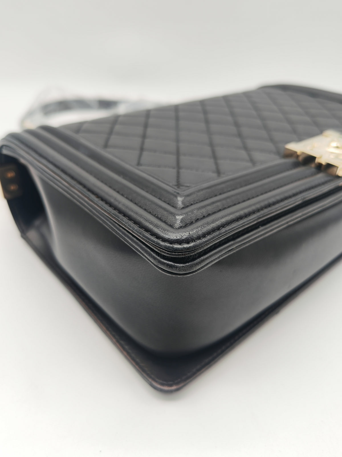 Chanel Boy New Medium in Black Lambskin Leather and Light Gold Hardware Series 22