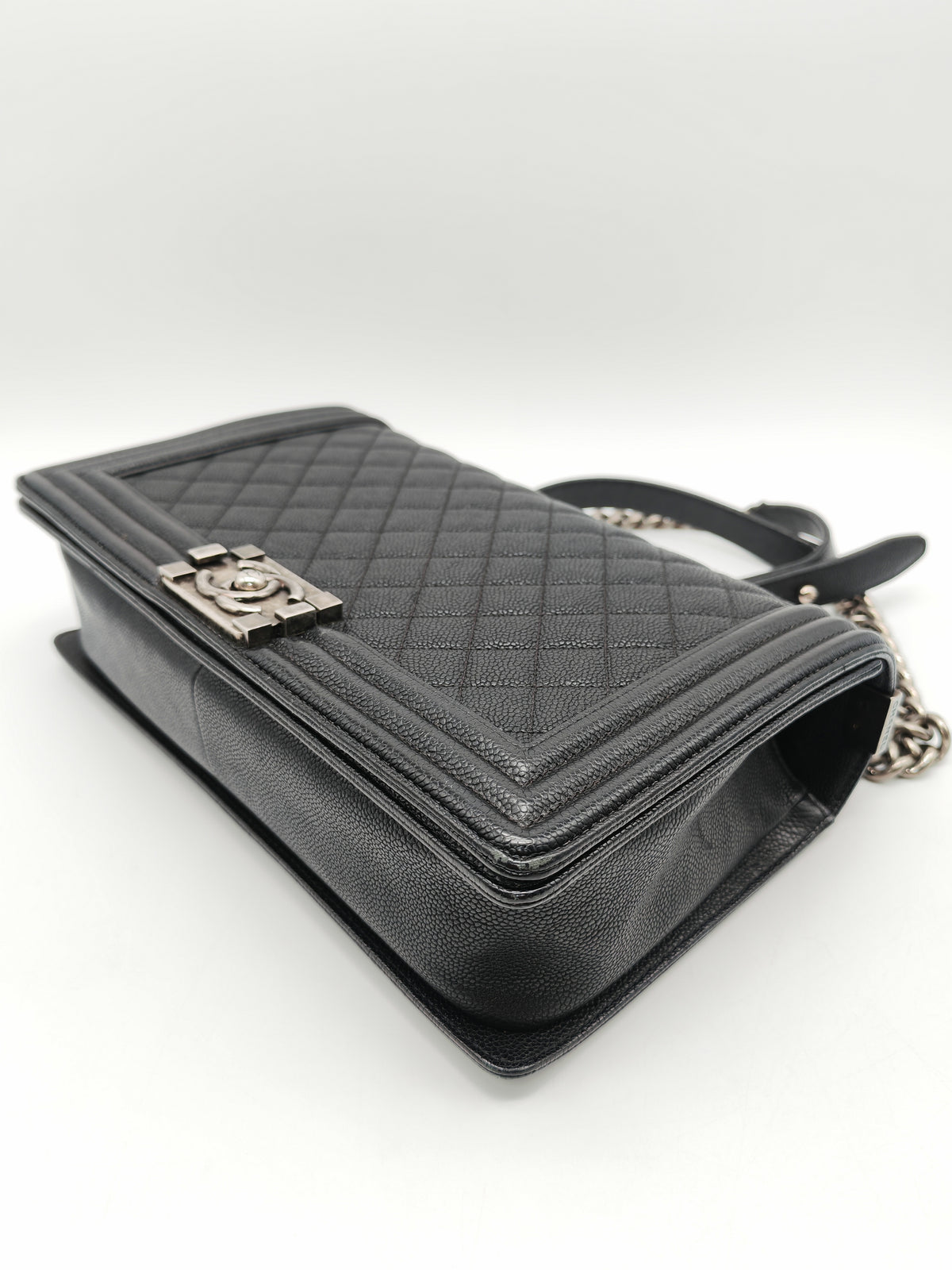 Chanel Boy New Medium in Black Caviar Leather and Ruthenium Hardware Series 23