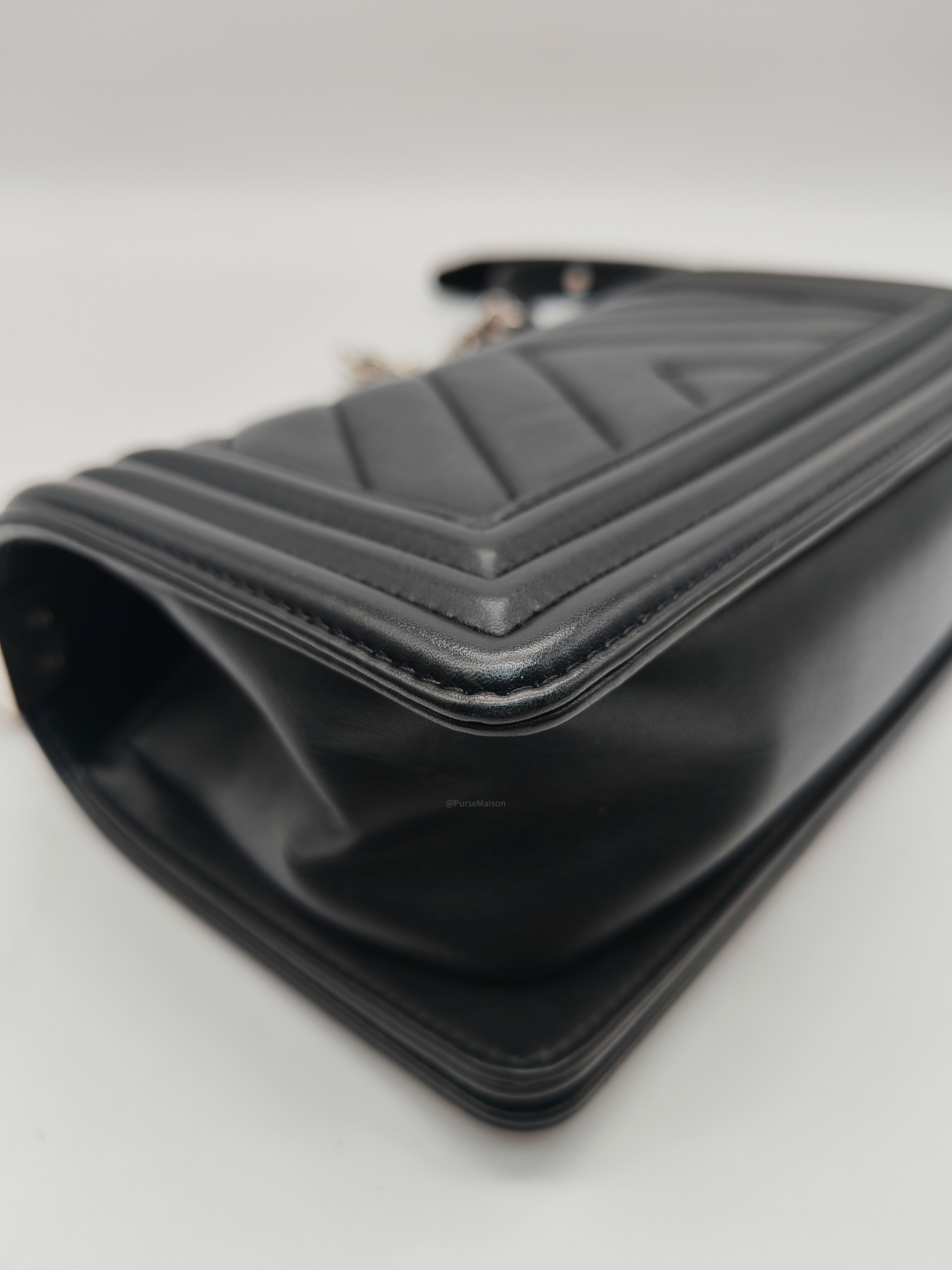 Chanel Le Boy Small in Black Chevron Lambskin Leather and Silver Hardware Series 22