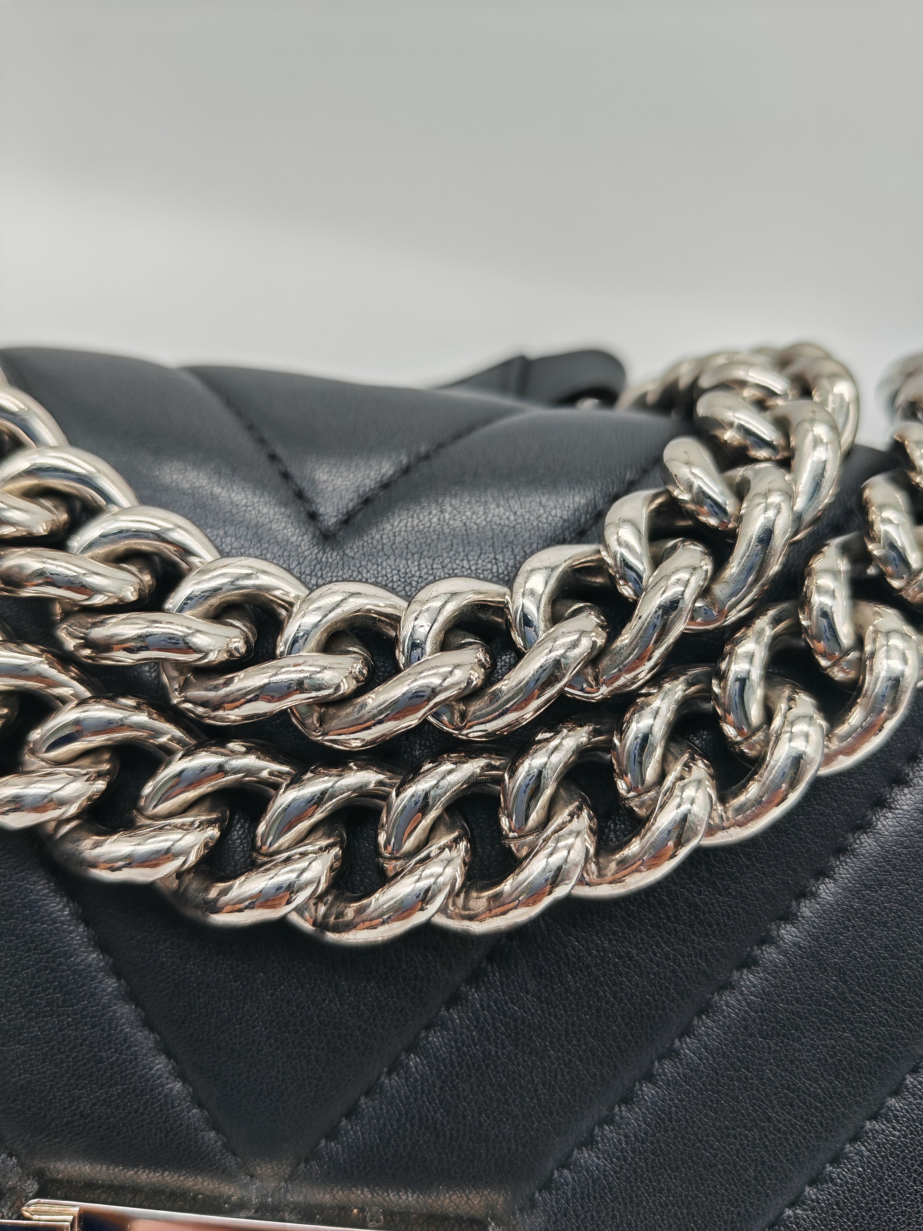 Chanel Le Boy Small in Black Chevron Lambskin Leather and Silver Hardware Series 22