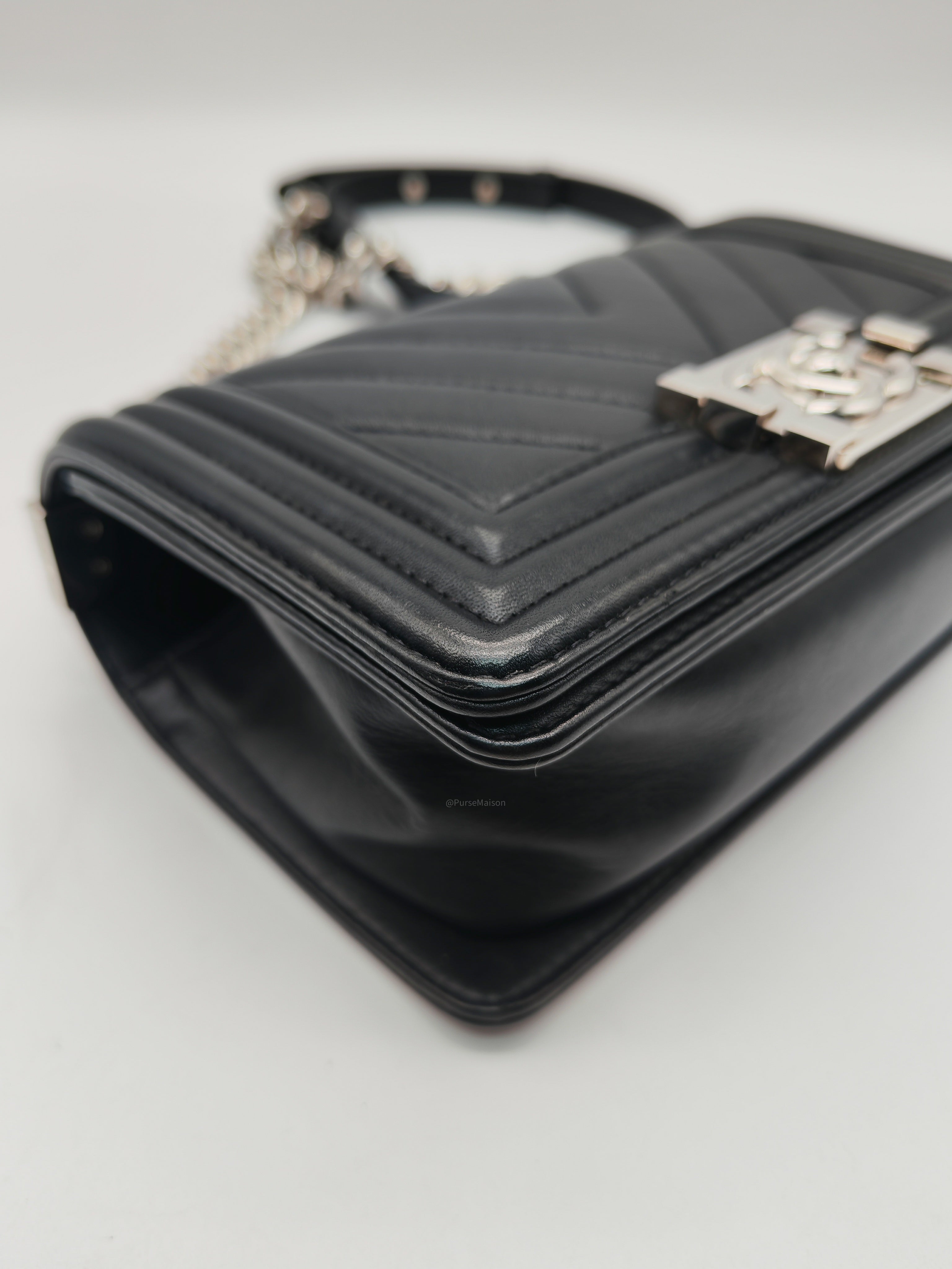 Chanel Le Boy Small in Black Chevron Lambskin Leather and Silver Hardware Series 22