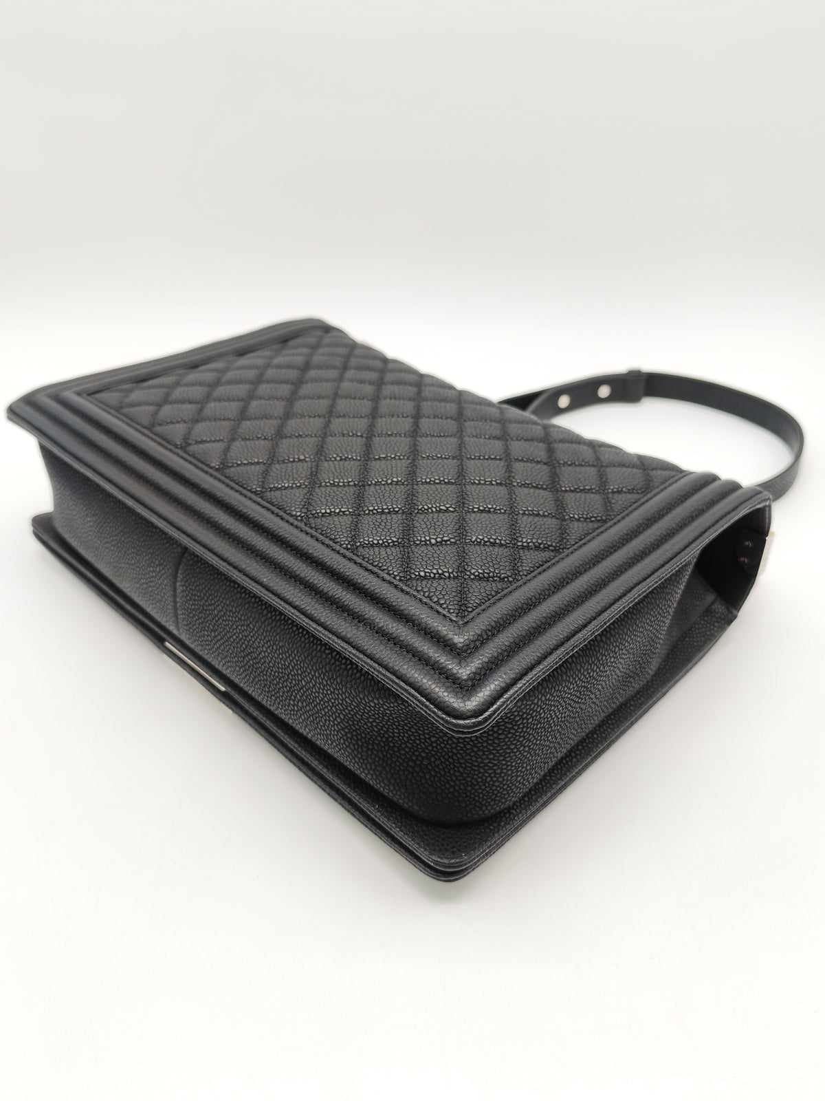 Chanel Le Boy Large in Black Quilted Caviar Leather and Silver Hardware Series 17