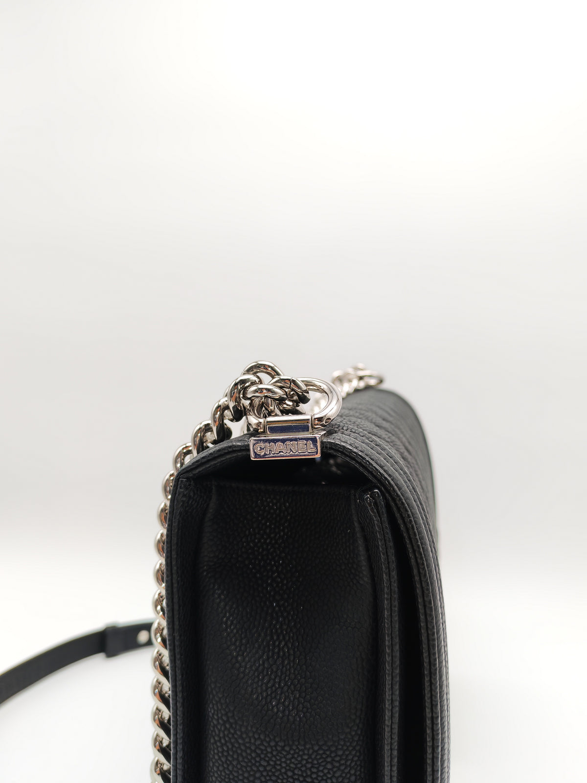 Chanel Le Boy Large in Black Quilted Caviar Leather and Silver Hardware Series 17