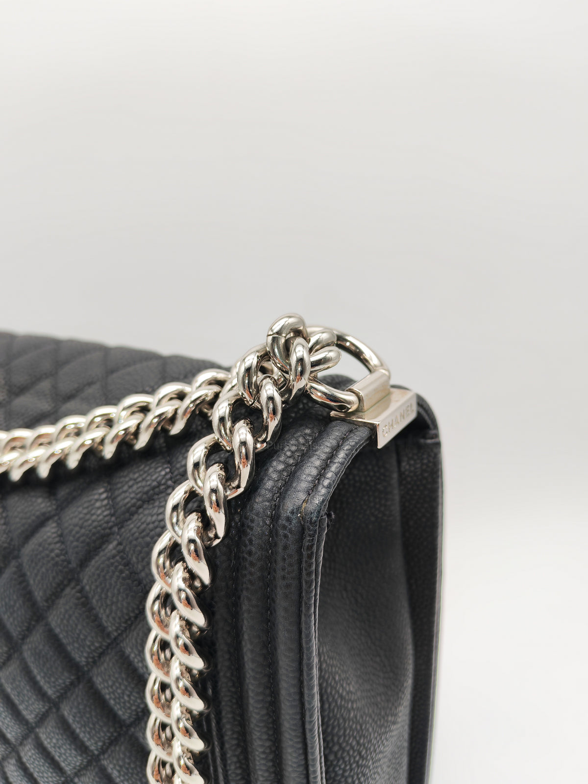 Chanel Le Boy Large in Black Quilted Caviar Leather and Silver Hardware Series 17