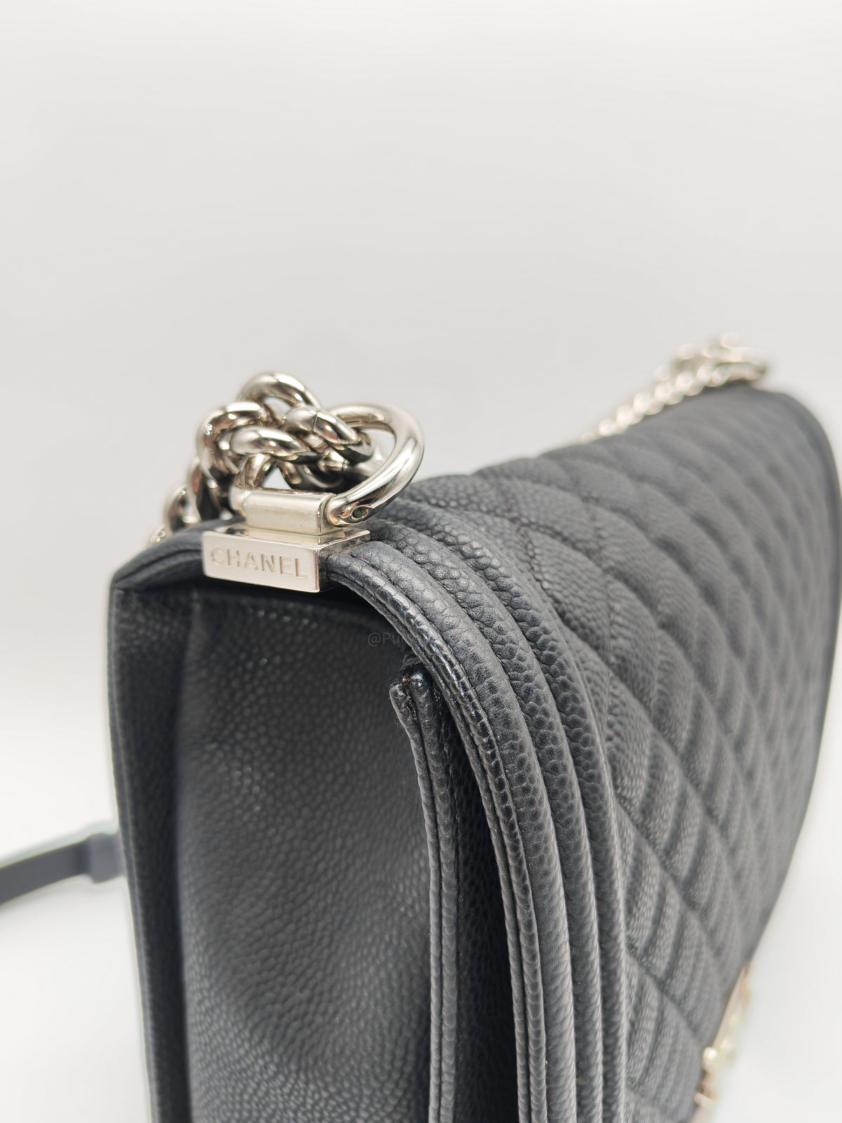 Chanel Le Boy Large in Black Quilted Caviar Leather and Silver Hardware Series 17