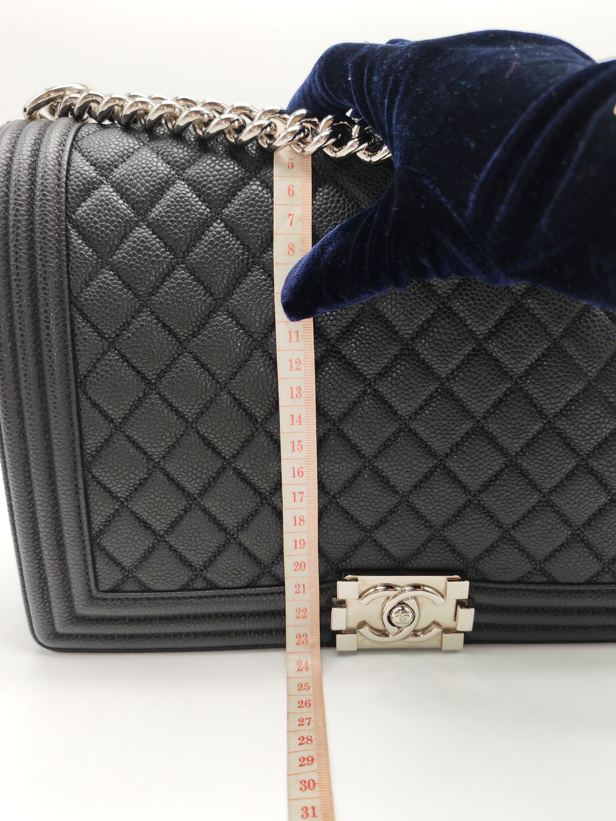 Chanel Le Boy Large in Black Quilted Caviar Leather and Silver Hardware Series 17