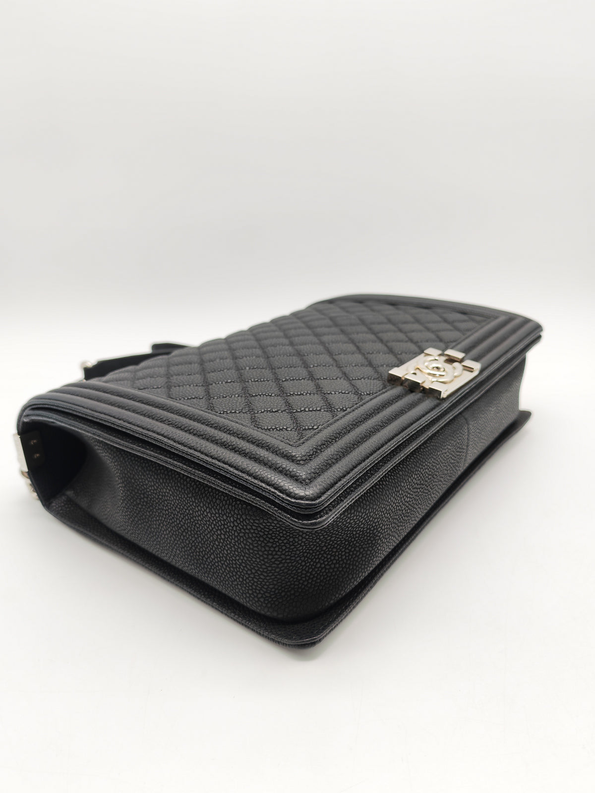 Chanel Le Boy Large in Black Quilted Caviar Leather and Silver Hardware Series 17