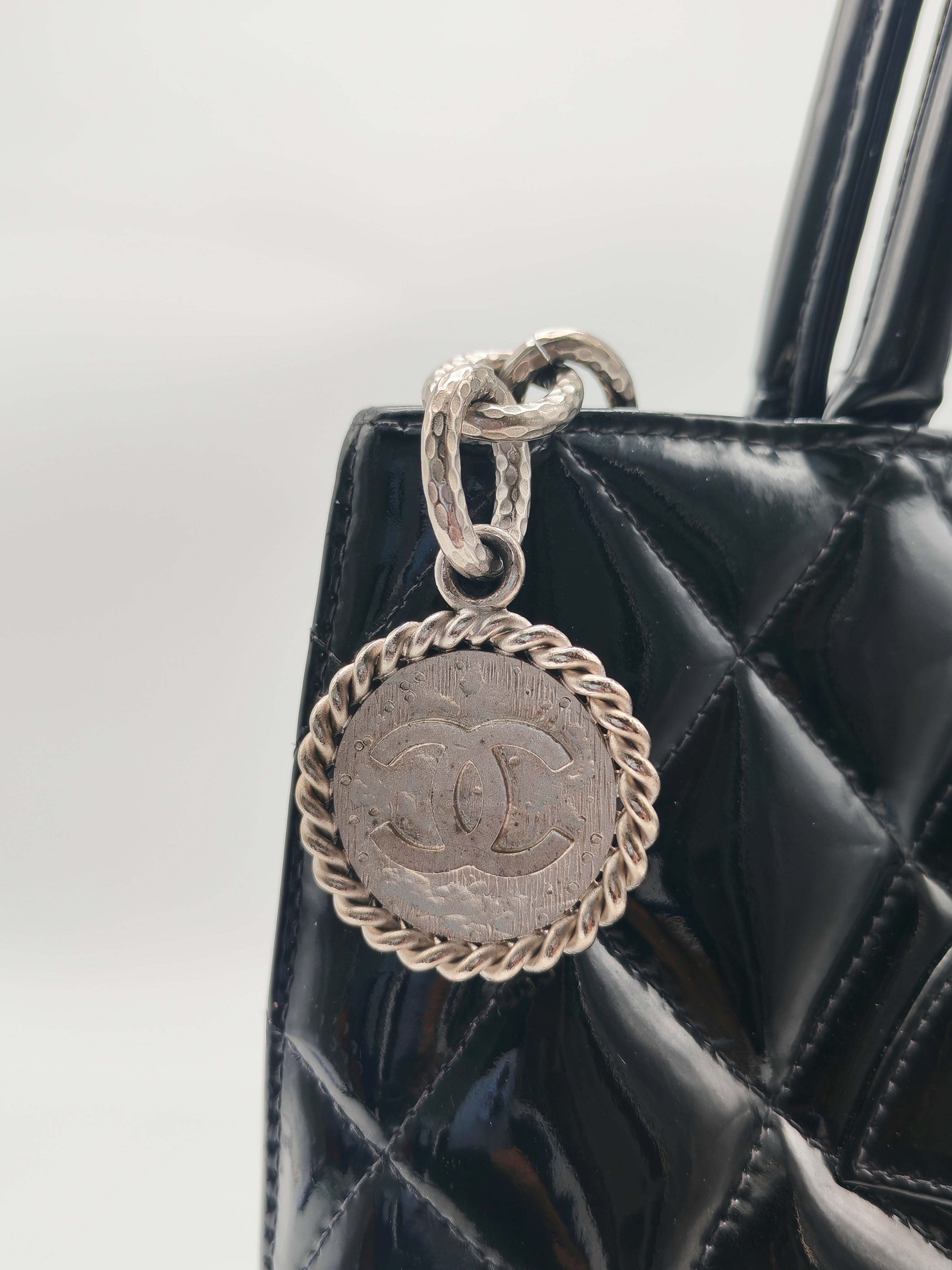Chanel Medallion Tote Bag in Black Quilted Patent Leather Series 6