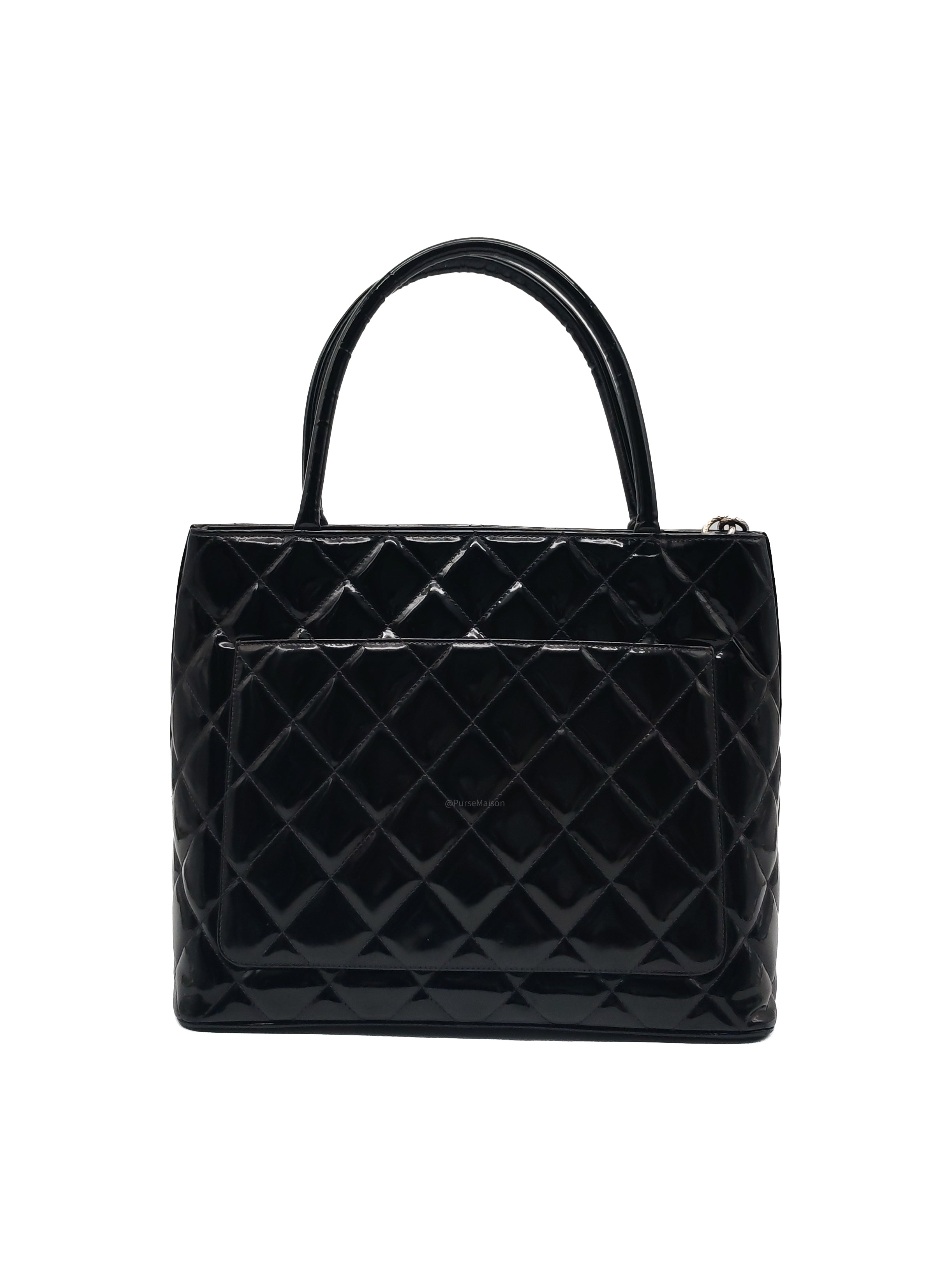 Chanel Medallion Tote Bag in Black Quilted Patent Leather Series 6