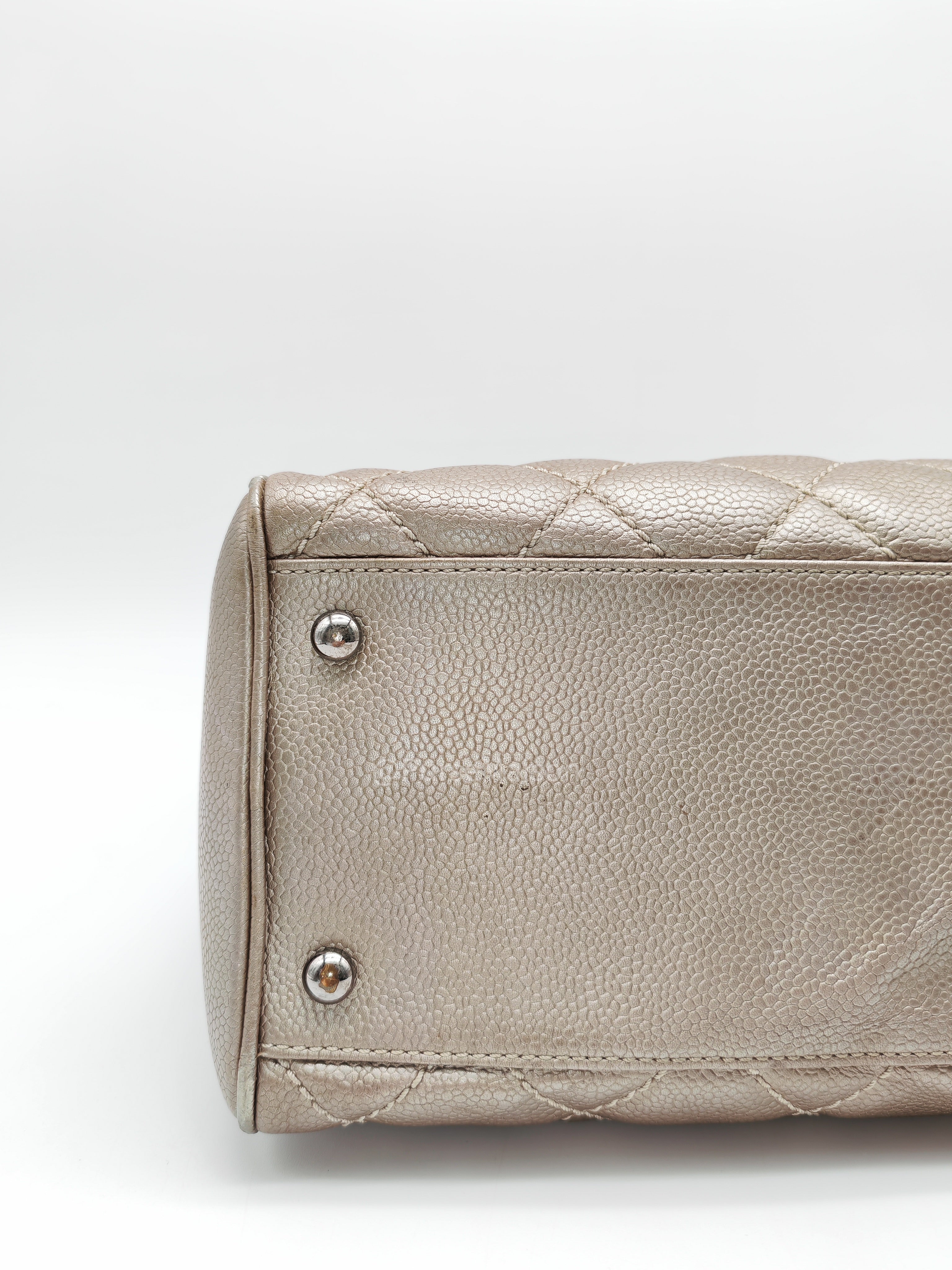 Chanel Tassel Top Handle Bag in Metallic Quilted Caviar Leather Silver Hardware (Series 9)