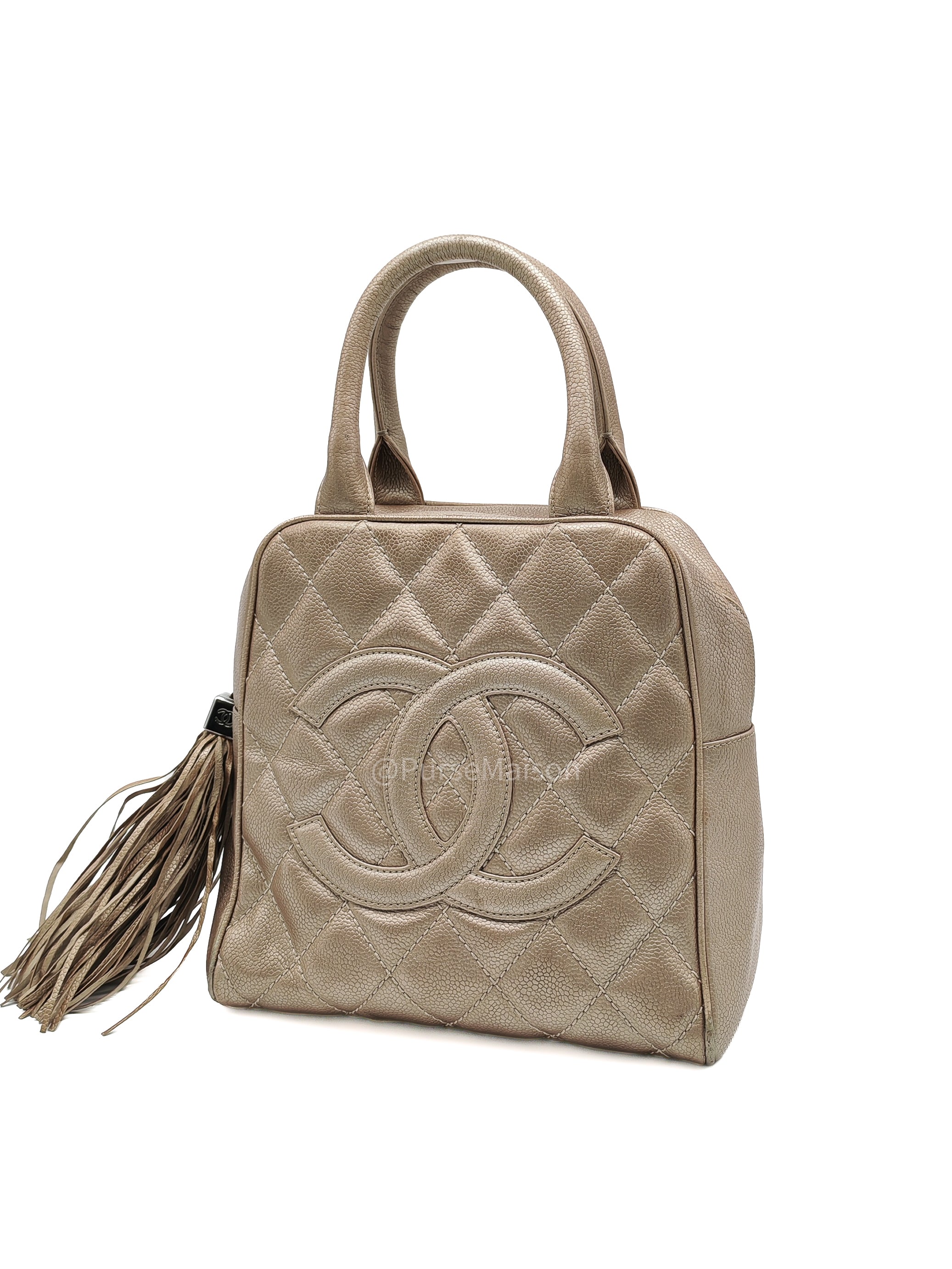 Chanel Tassel Top Handle Bag in Metallic Quilted Caviar Leather Silver Hardware (Series 9)