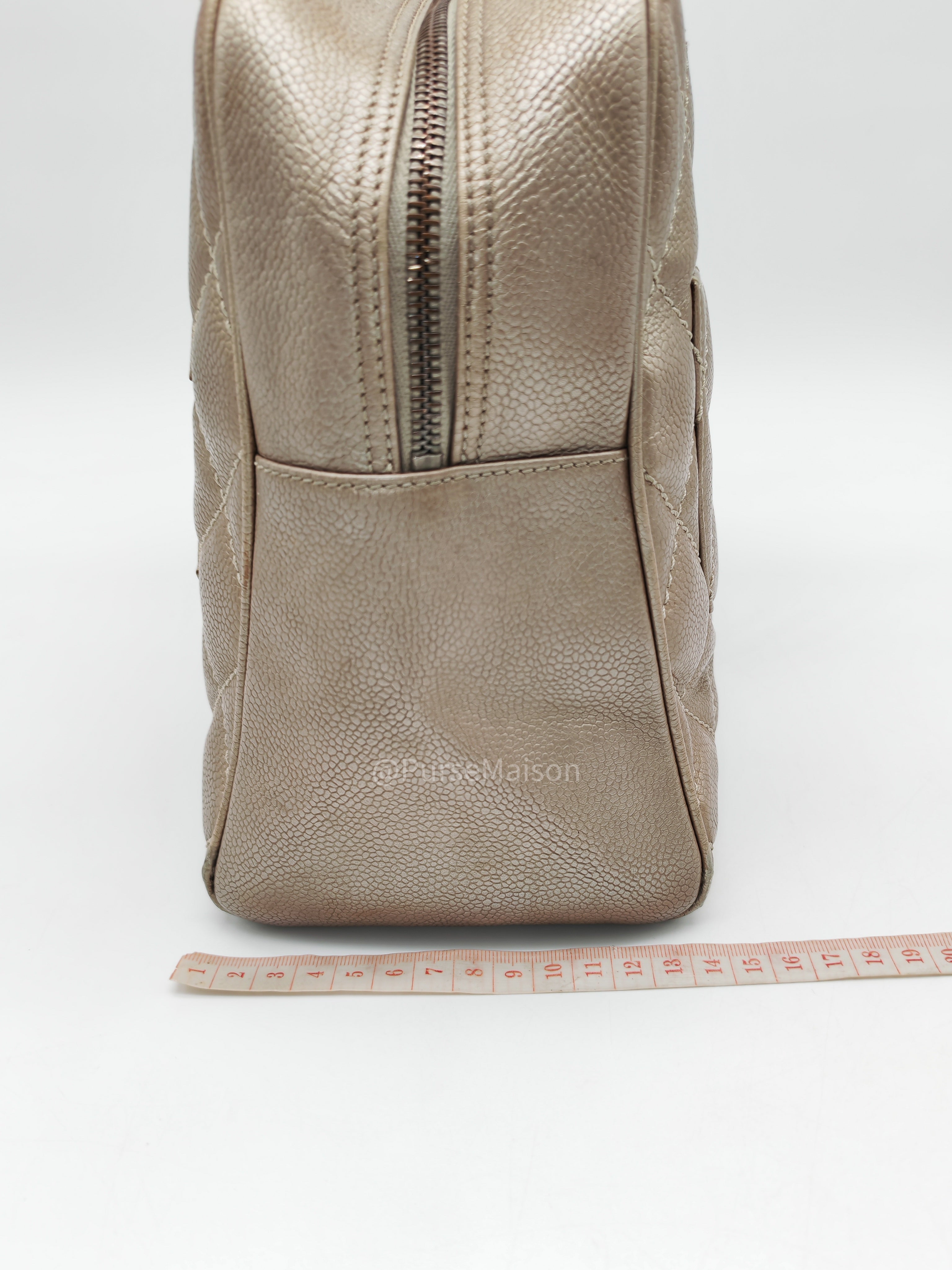 Chanel Tassel Top Handle Bag in Metallic Quilted Caviar Leather Silver Hardware (Series 9)