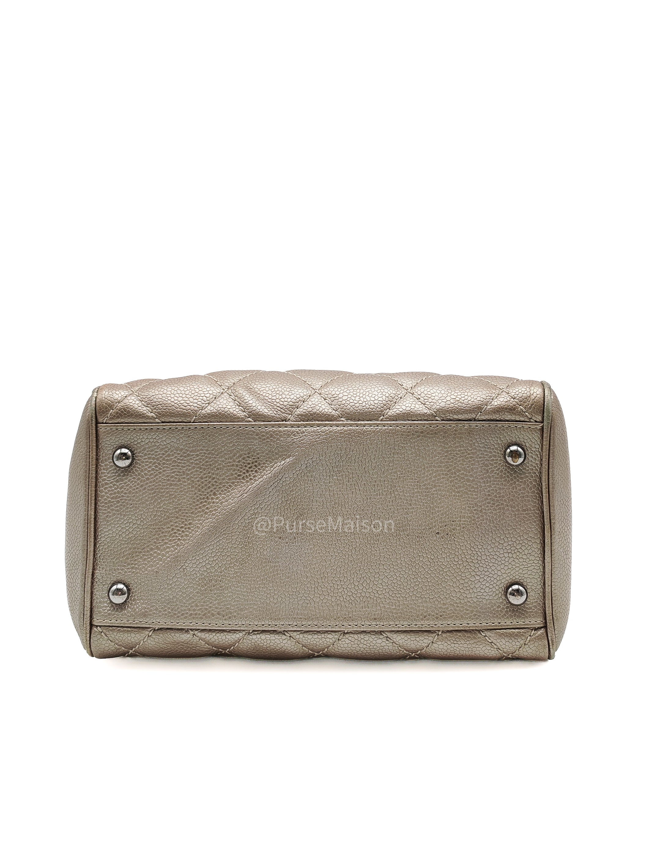 Chanel Tassel Top Handle Bag in Metallic Quilted Caviar Leather Silver Hardware (Series 9)