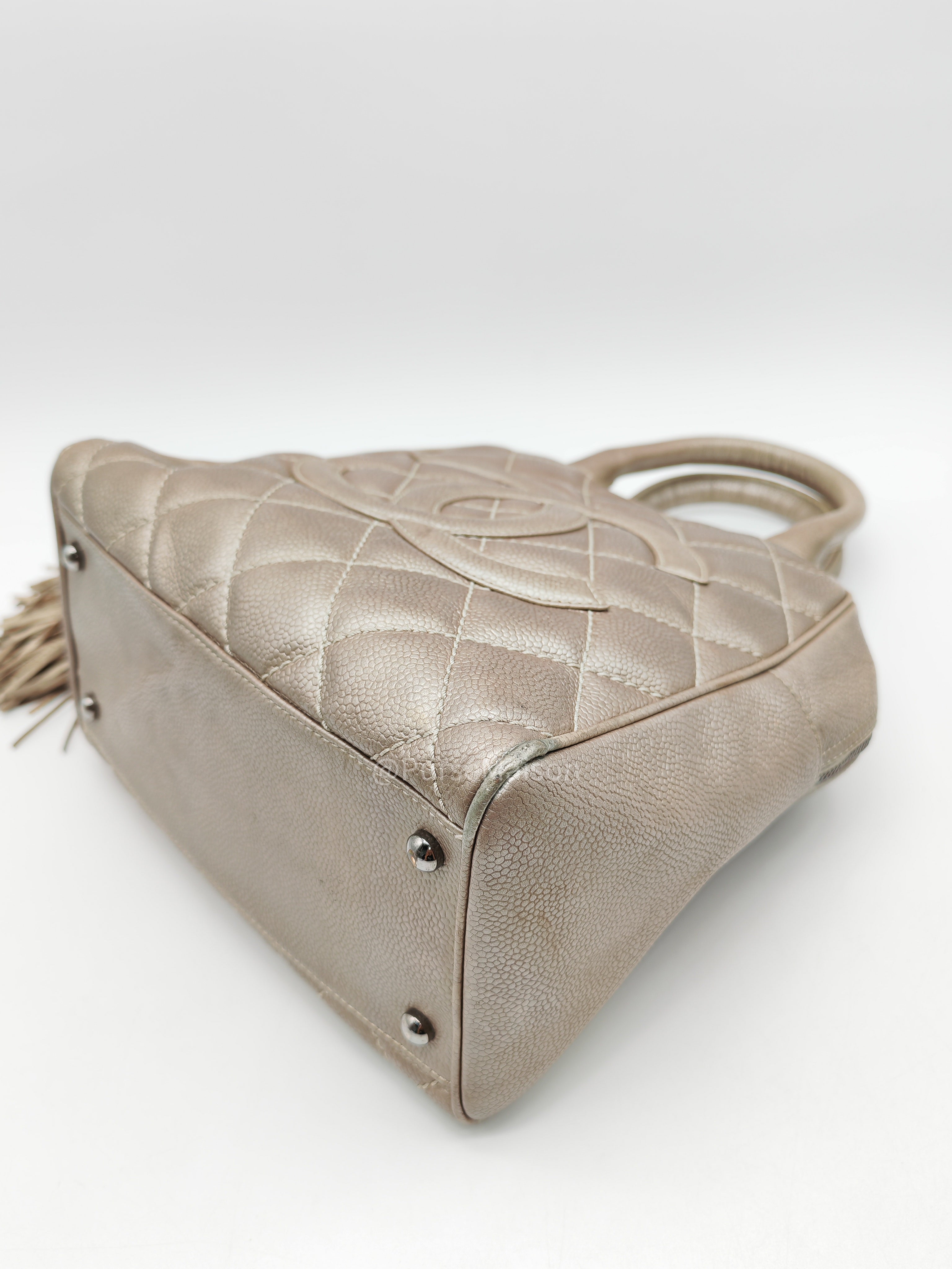 Chanel Tassel Top Handle Bag in Metallic Quilted Caviar Leather Silver Hardware (Series 9)