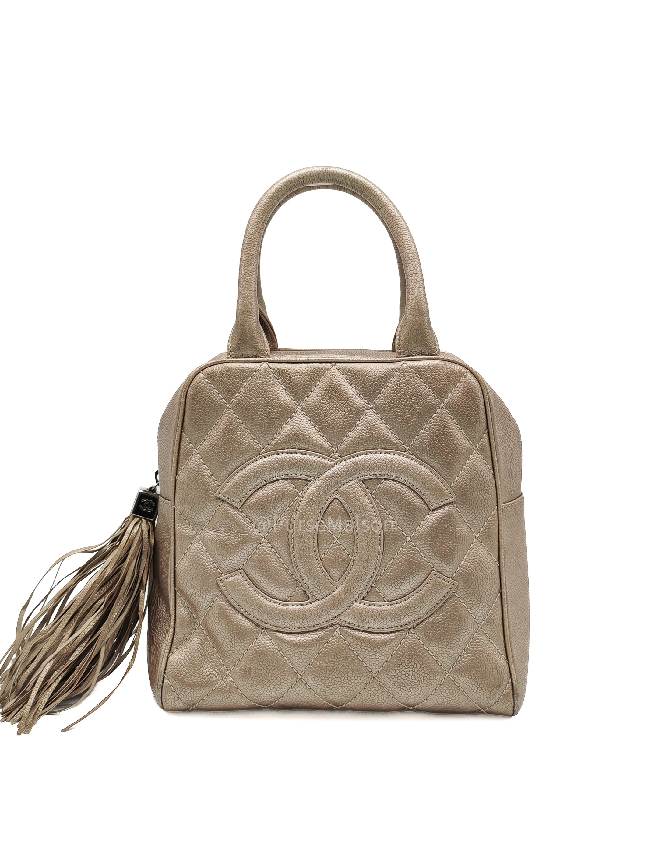 Chanel Tassel Top Handle Bag in Metallic Quilted Caviar Leather Silver Hardware (Series 9)