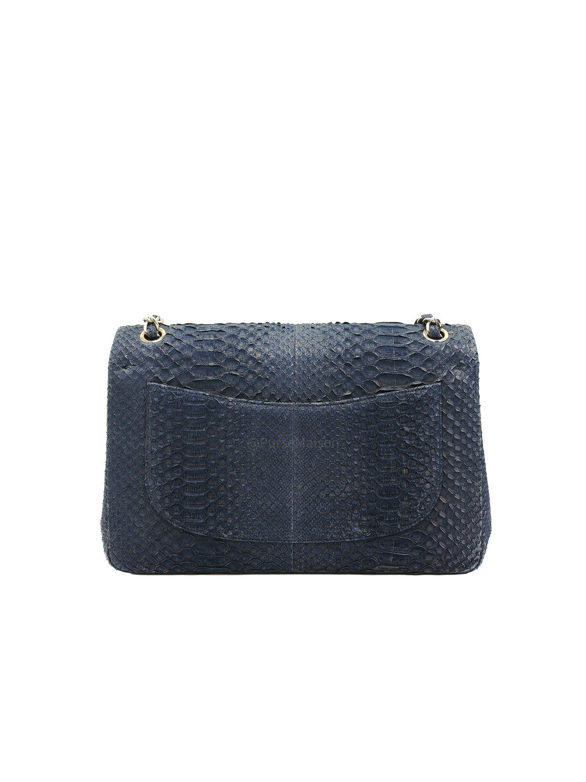 Chanel Classic Double Flap Bag in Navy Python Suede Silver Hardware (Series 14)