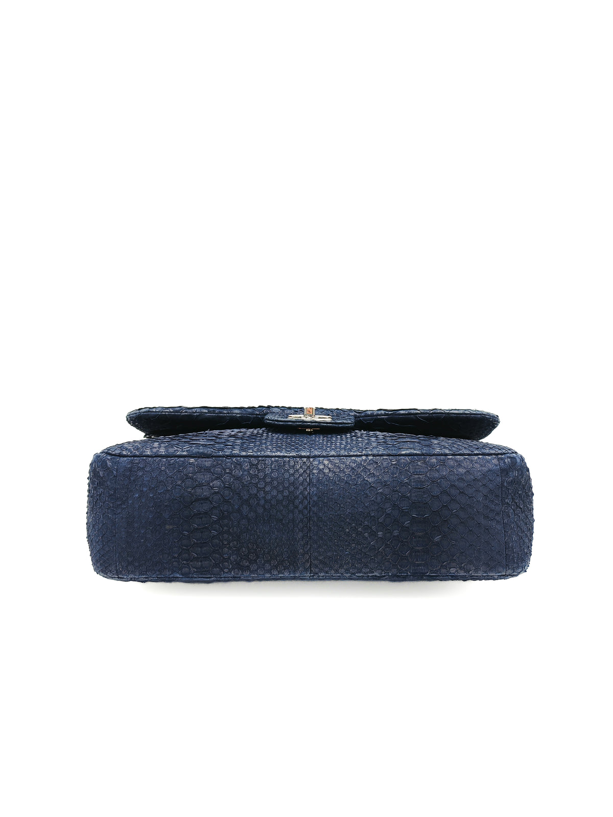 Chanel Classic Double Flap Bag in Navy Python Suede Silver Hardware (Series 14)