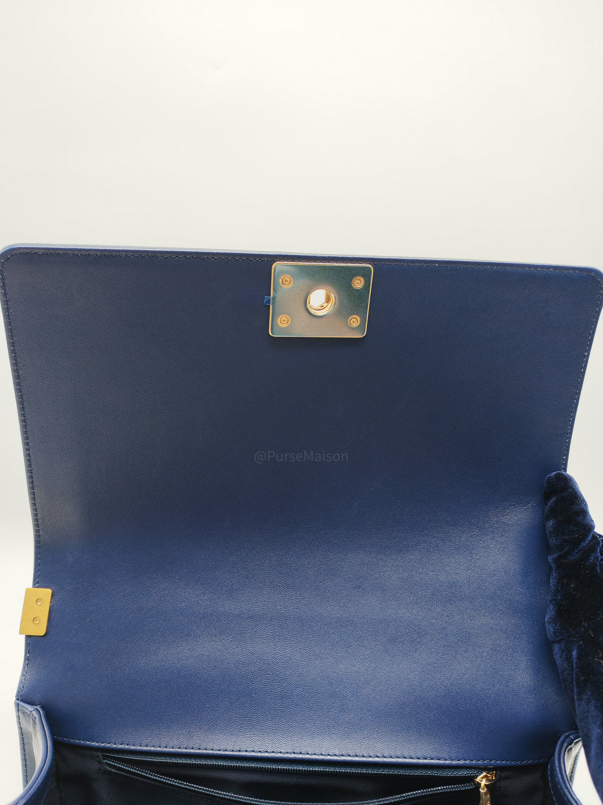 Chanel Boy Old Medium in Blue Quilted Lambskin Leather and Aged Gold Hardware Series 21