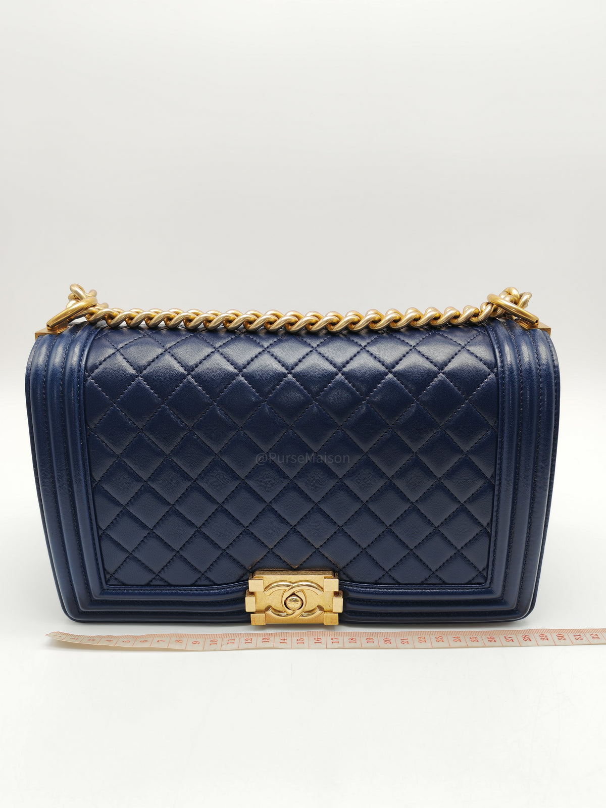Chanel Boy Old Medium in Blue Quilted Lambskin Leather and Aged Gold Hardware Series 21