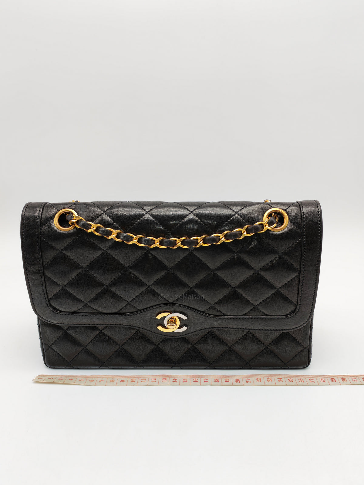 Chanel Paris Limited Edition Double Flap Bag Medium in Black Lambskin Leather Mix Hardware (Series 3)
