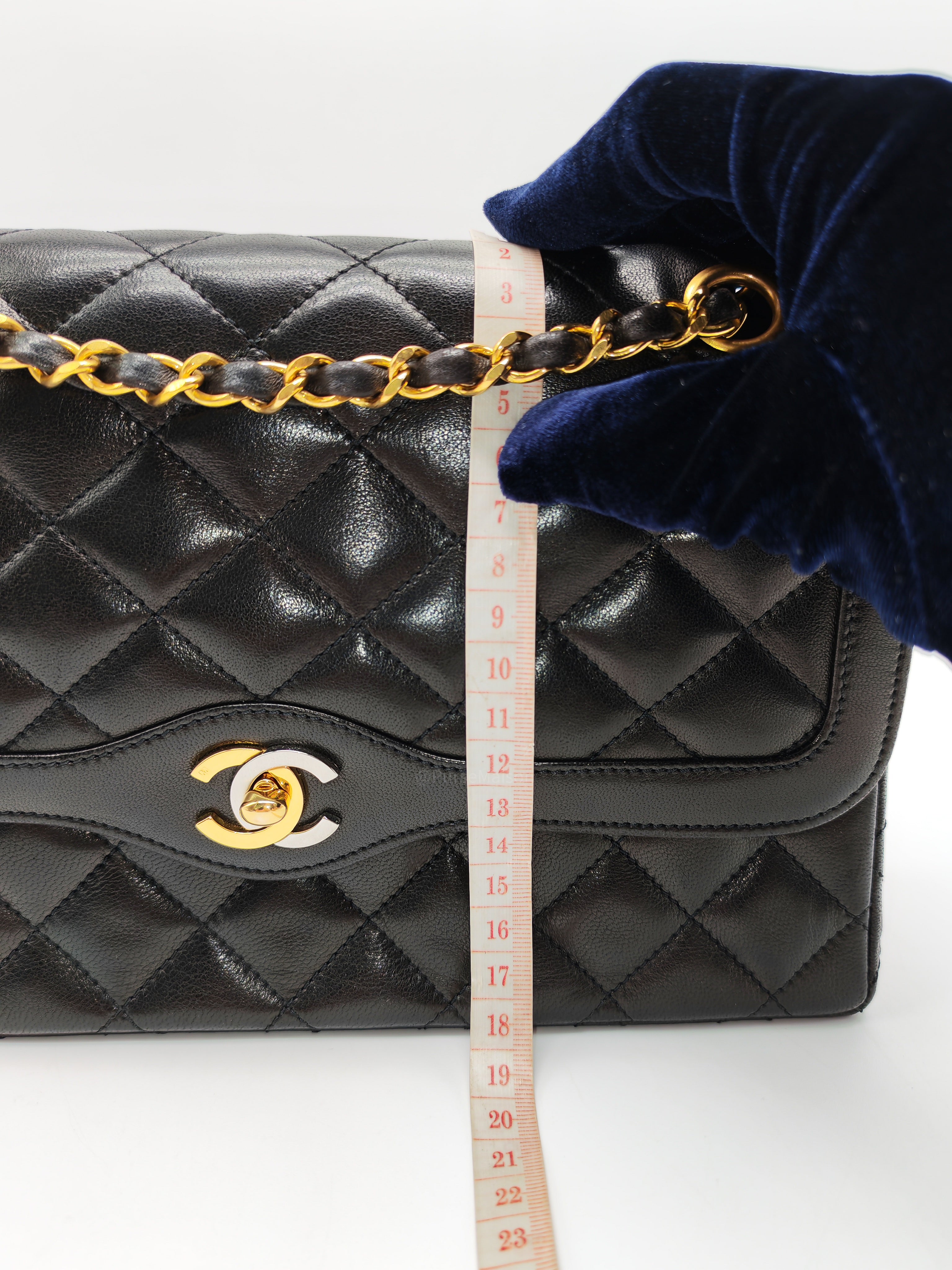 Chanel Paris Limited Edition Double Flap Bag Medium in Black Lambskin Leather Mix Hardware (Series 3)