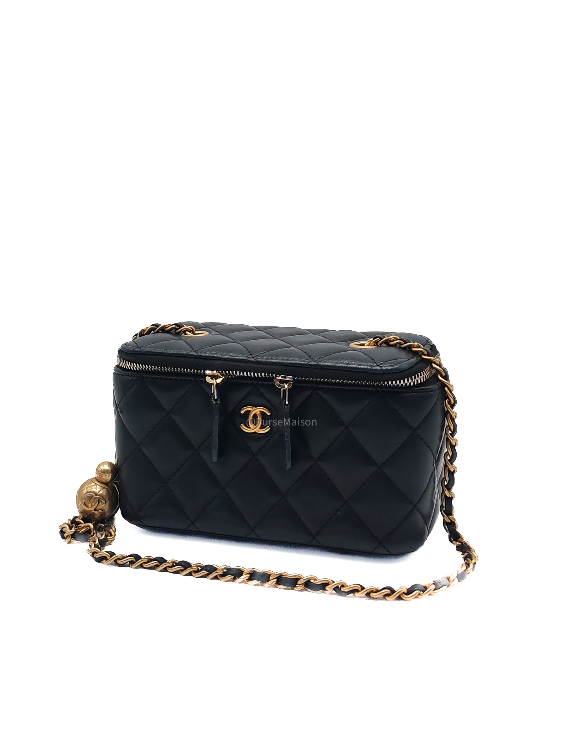 Chanel Pearl Crush Vanity Case Small in Navy Blue Lambskin Leather and Gold Hardware Series 31