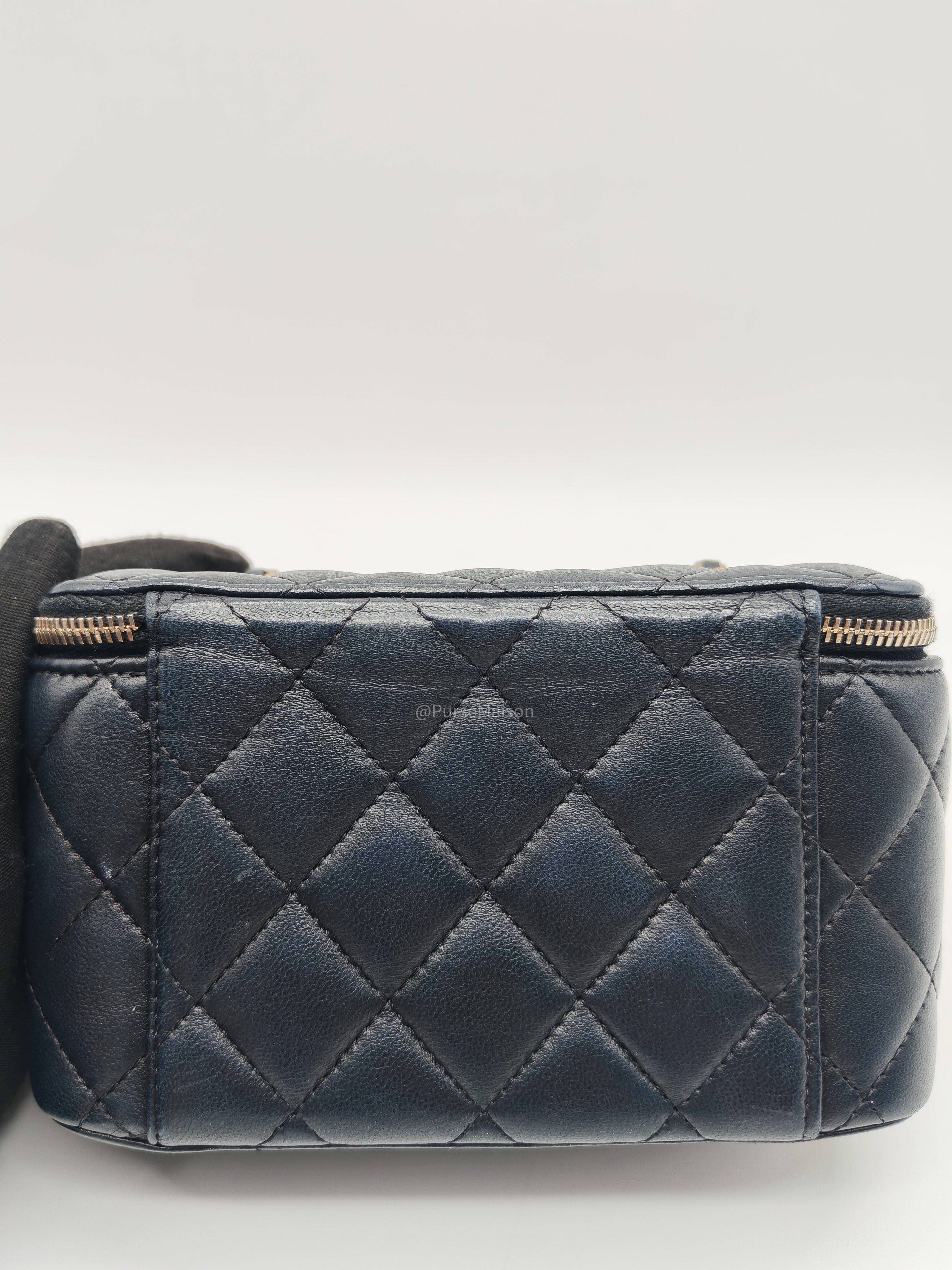 Chanel Pearl Crush Vanity Case Small in Navy Blue Lambskin Leather and Gold Hardware Series 31