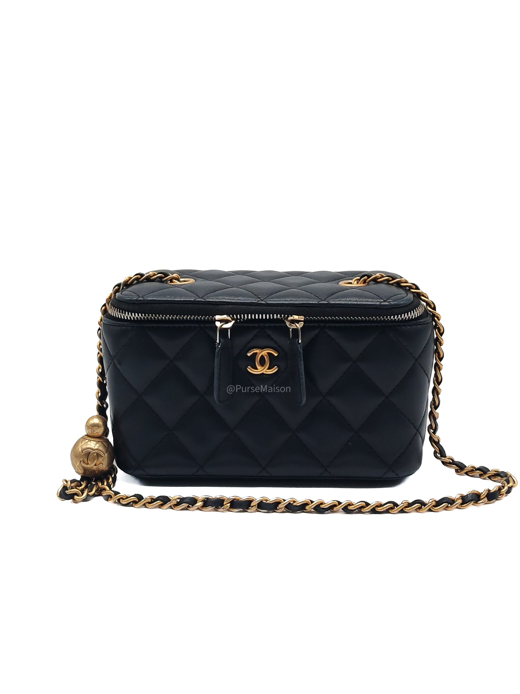 Chanel Pearl Crush Vanity Case Small in Navy Blue Lambskin Leather and Gold Hardware Series 31