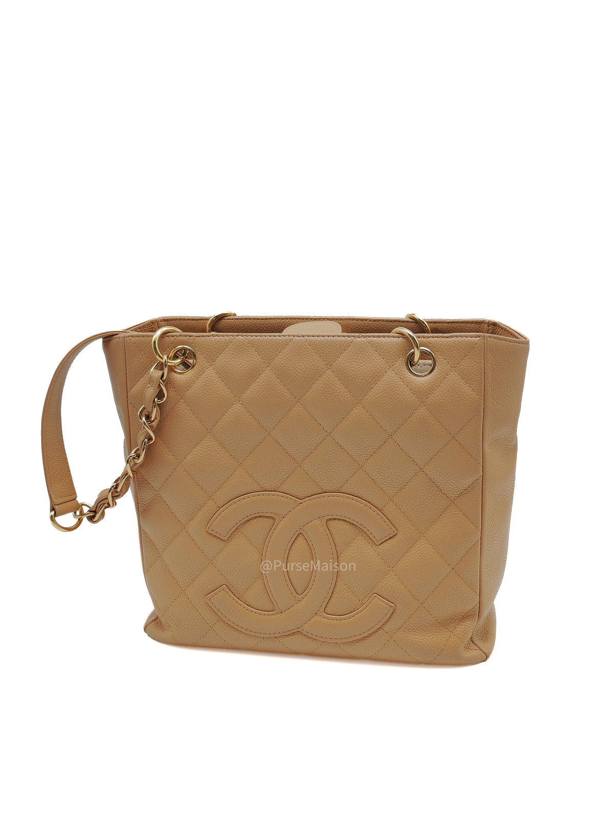 Chanel Petite Shopping Tote Bag (PST) in Dark Beige Caviar Leather Gold Hardware (Series 8) | Purse Maison Luxury Bags Shop
