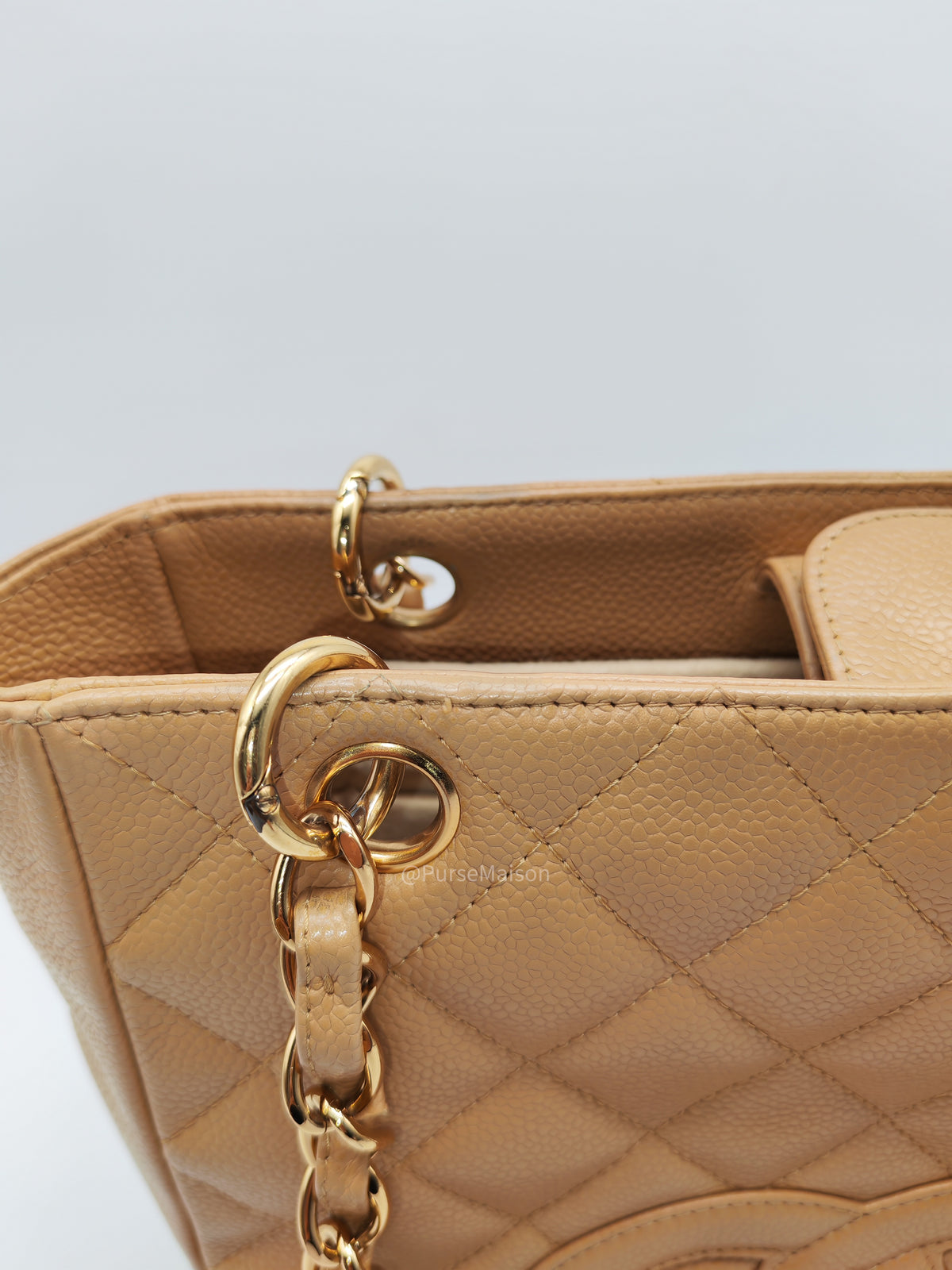 Chanel Petite Shopping Tote Bag (PST) in Dark Beige Caviar Leather Gold Hardware (Series 8) | Purse Maison Luxury Bags Shop