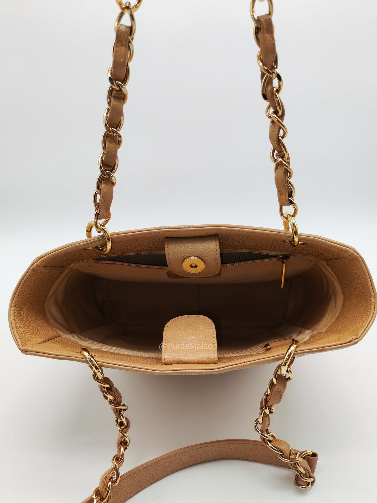 Chanel Petite Shopping Tote Bag (PST) in Dark Beige Caviar Leather Gold Hardware (Series 8) | Purse Maison Luxury Bags Shop