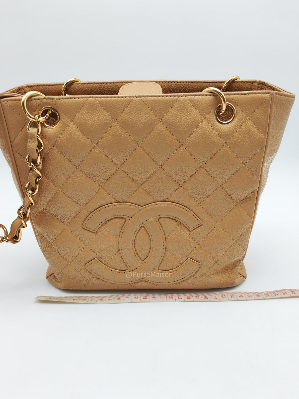Chanel Petite Shopping Tote Bag (PST) in Dark Beige Caviar Leather Gold Hardware (Series 8) | Purse Maison Luxury Bags Shop