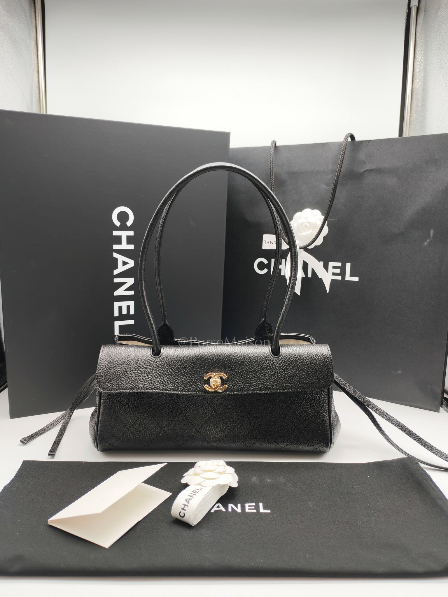 26 Matthieu Blazy Small Tote Bag in Black Grained Calfskin & Gold Hardware Microchip