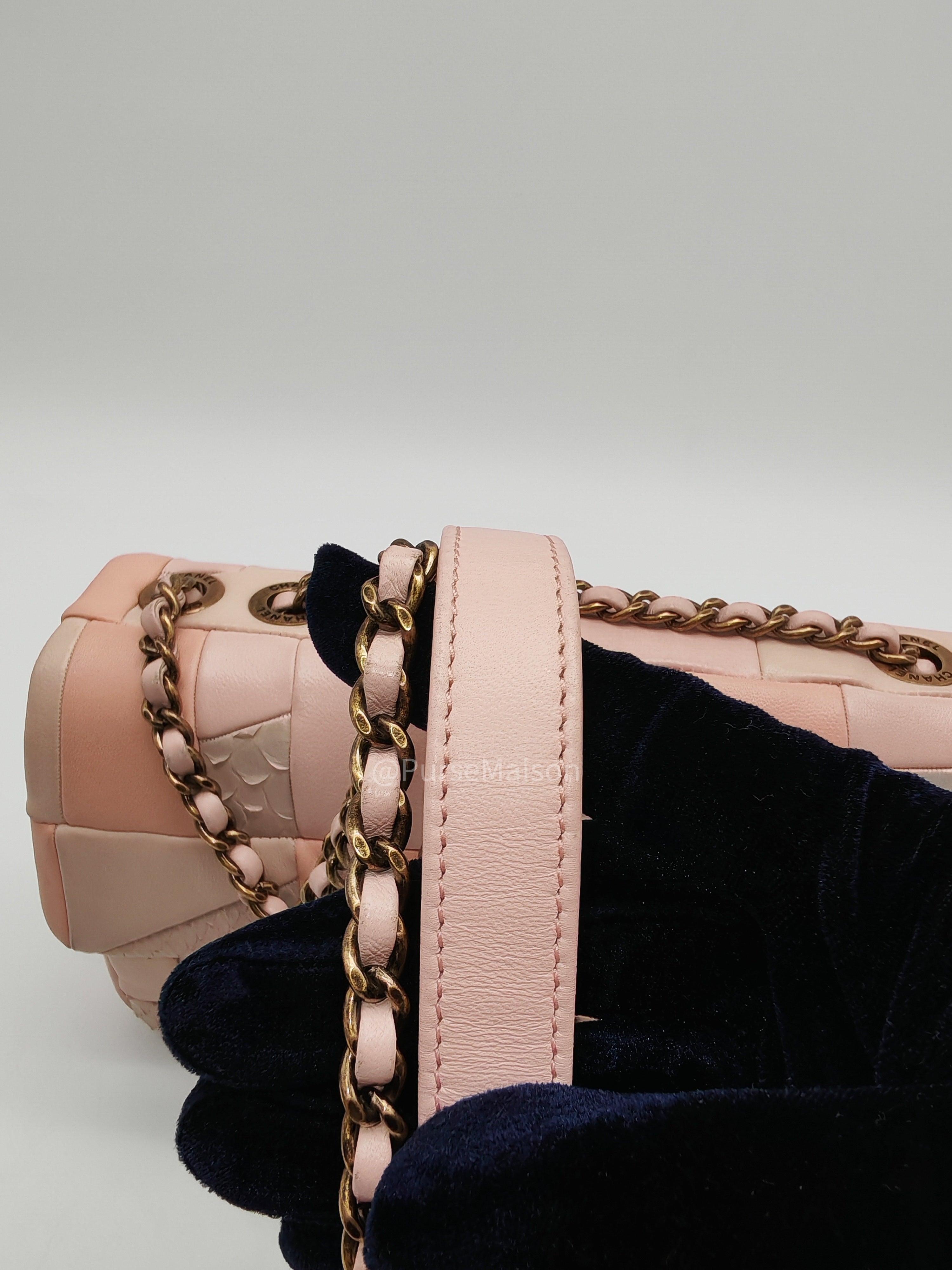 Chanel Timeless Patchwork Single Flap Bag Small in Multicolor Lambskin & Python Leather Aged Gold Hardware (Series 22)
